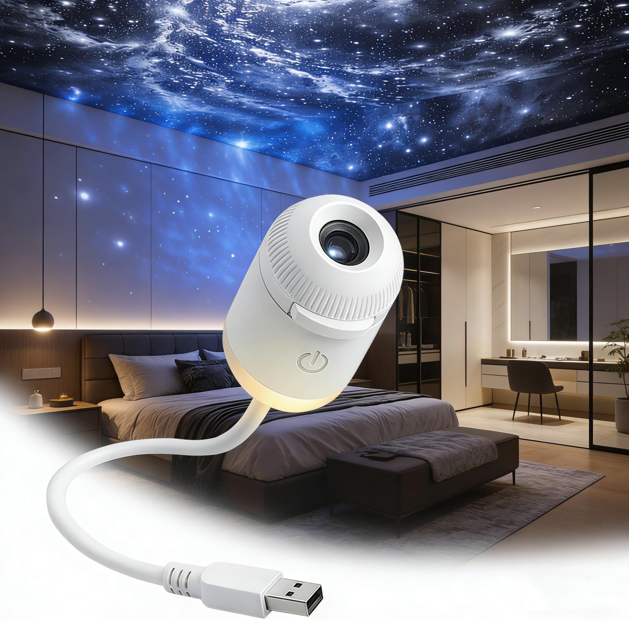 2-in-1 Galaxy Projector Night Light,USB Galaxy Projector with 24 Sliding Projection Films,360° Adjustable 2-in-1 Night Light + Galaxy Projector,Starry Night Light Projector for Car,Bedroom Decor