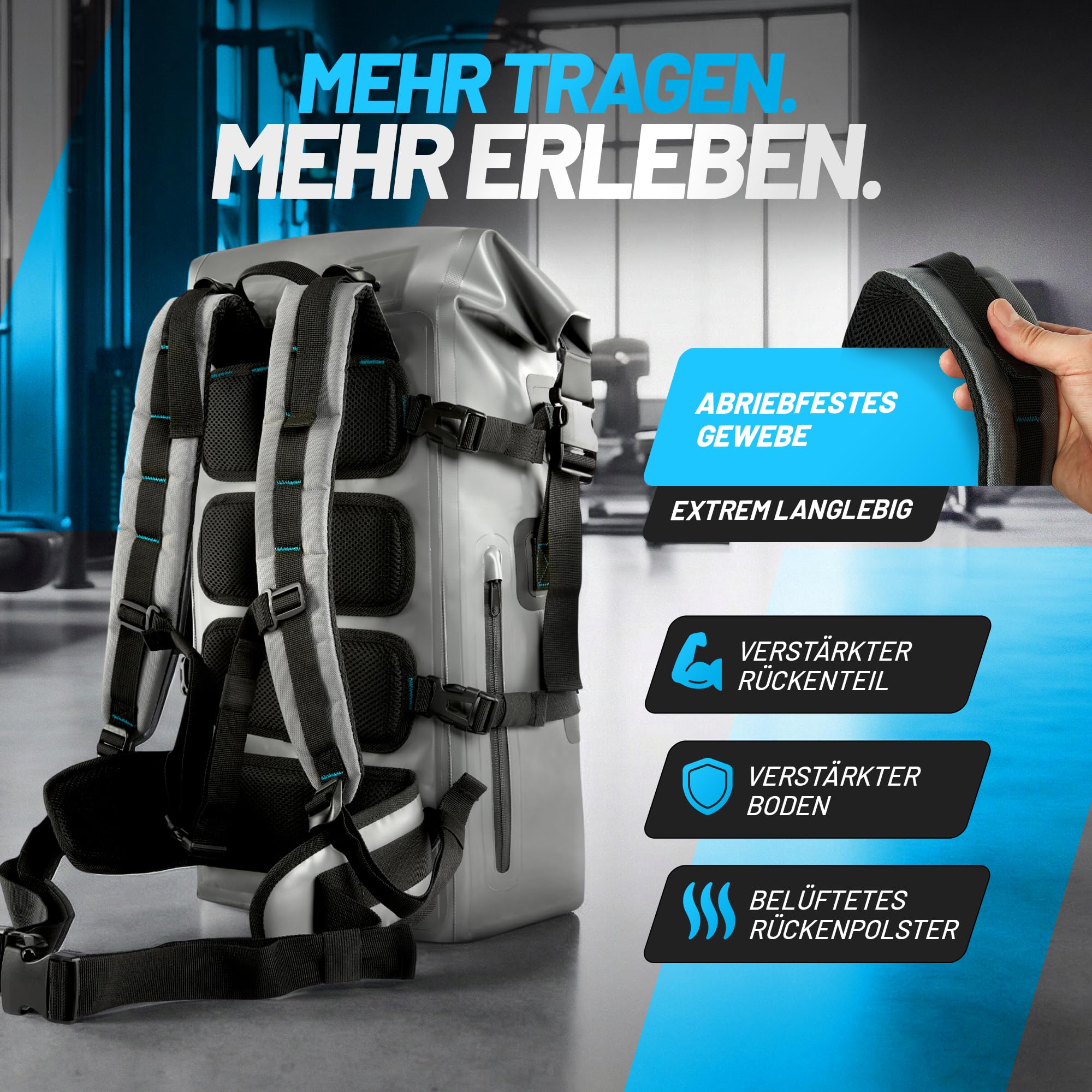 aerobis® Rucksack wasserdicht - 100% mit Rolltop Verschluss | Ideal für Wandern, Büro & Fitness - vielseitiger Sportrucksack - Inkl. verstärkter Rückenteil - für Herren & Damen