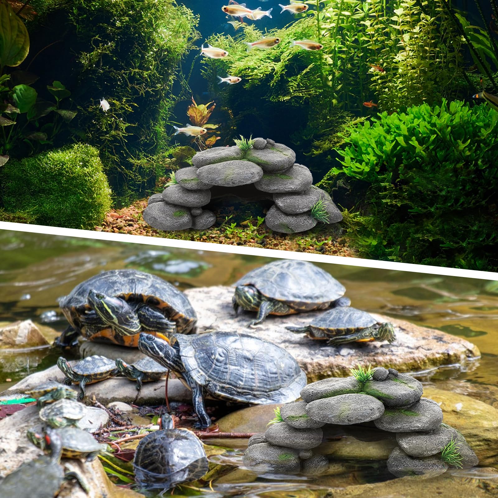 Acquario, grotta per acquario, pietre per tartarughe, accessori in resina, terrario, decorazione rettile, nascondiglio per acquario, decorazione per tartarughe, Axolotl, gamberetti