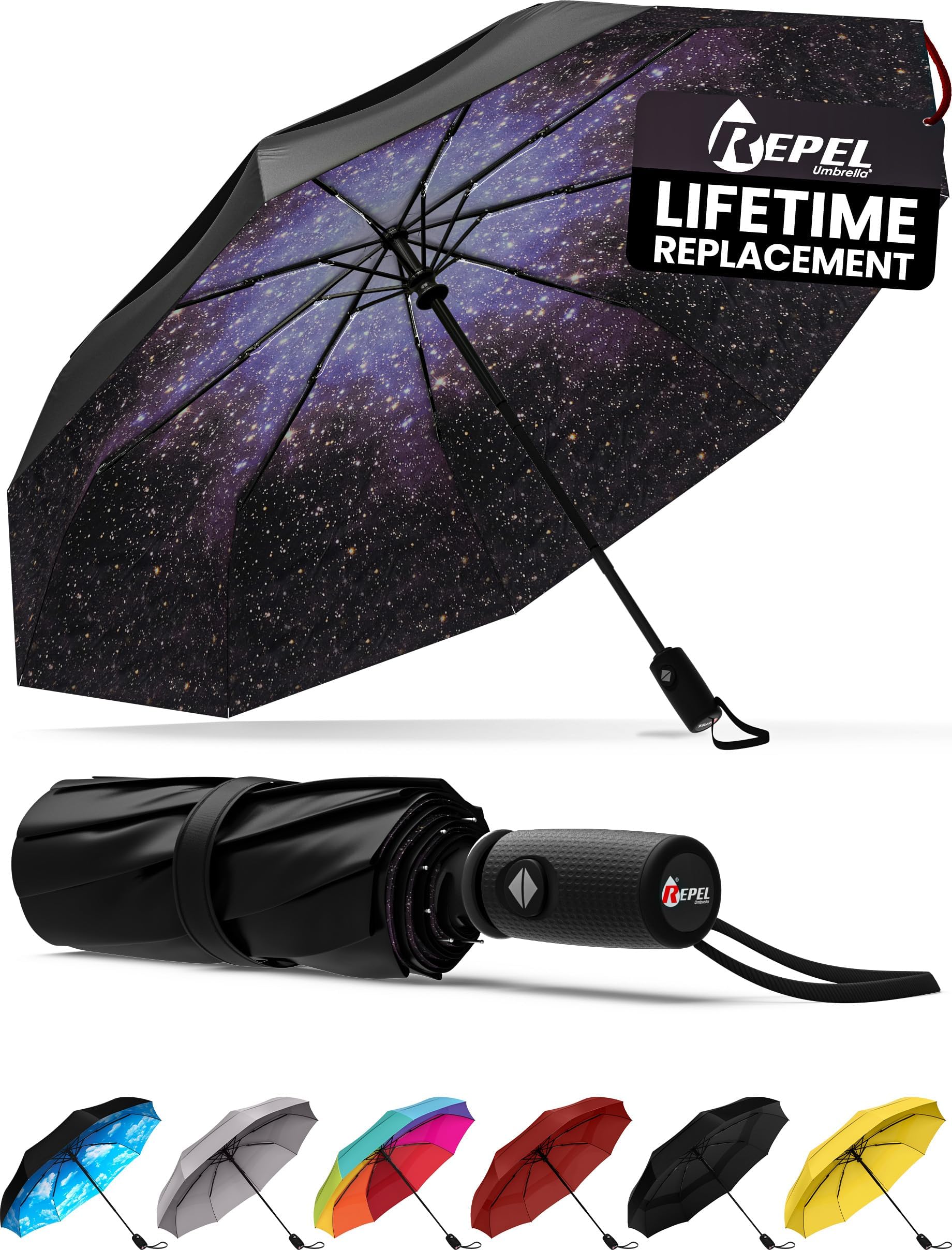 Tough Folding Umbrella, For Men and Women, Lightweight One-Touch Umbrella, Safe Even On Strong Winds, Starry Night, Modern