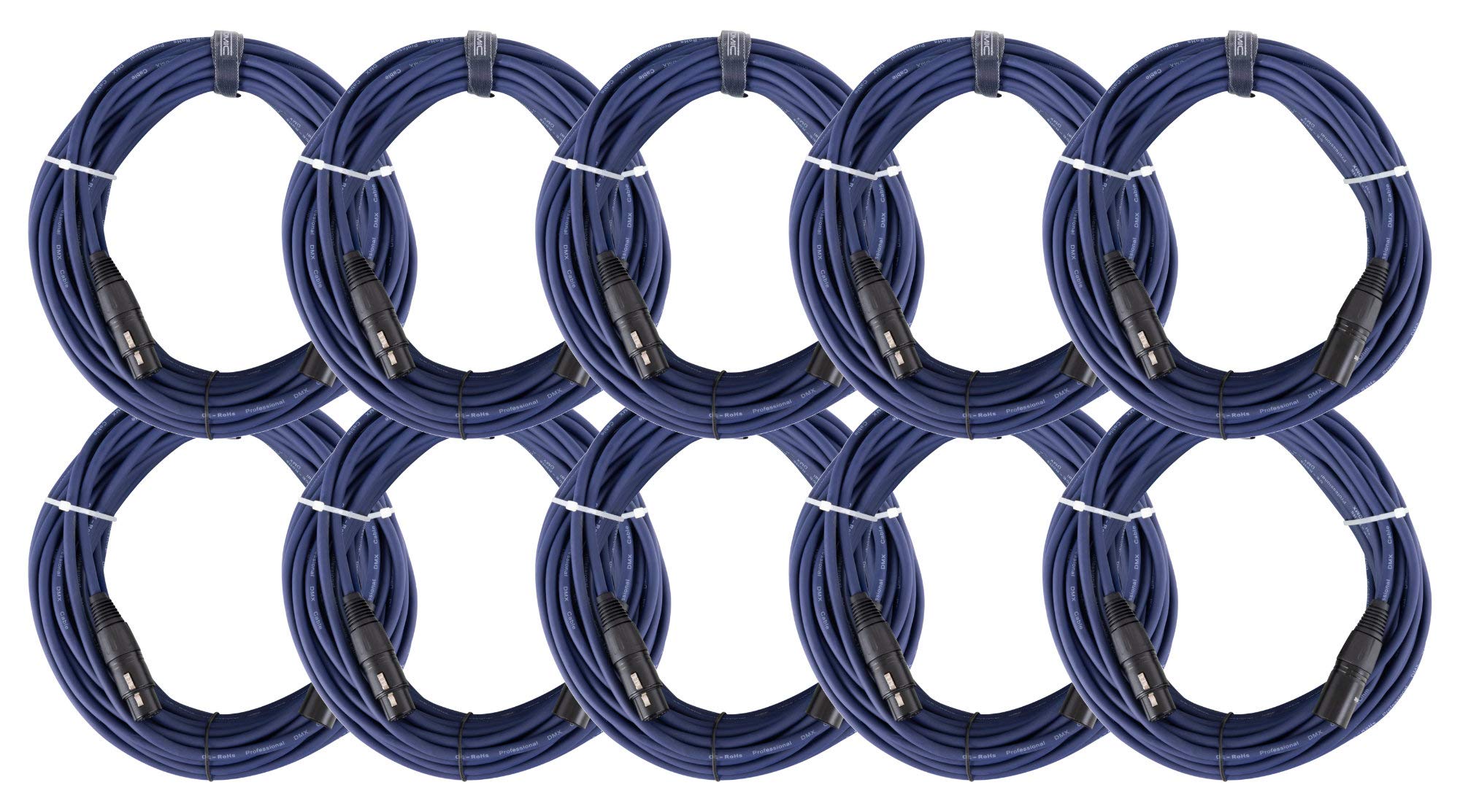 Pronomic 10er Set Stage DMX3-20 DMX-Kabel 20 Meter (zur Verkabelung von Lichteffekten, Goldkontakte, Mantelfarbe: Blau, XLR Male zu XLR Female) blau
