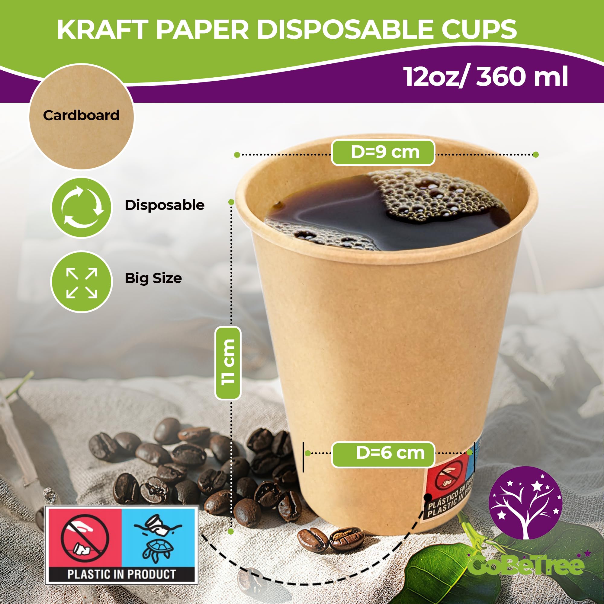 100 kubków papierowych kraft 360 ml / 12 uncji duże kubki do gorących i zimnych napojów odporne na krople kubki do napojów na imprezy, grille i imprezy