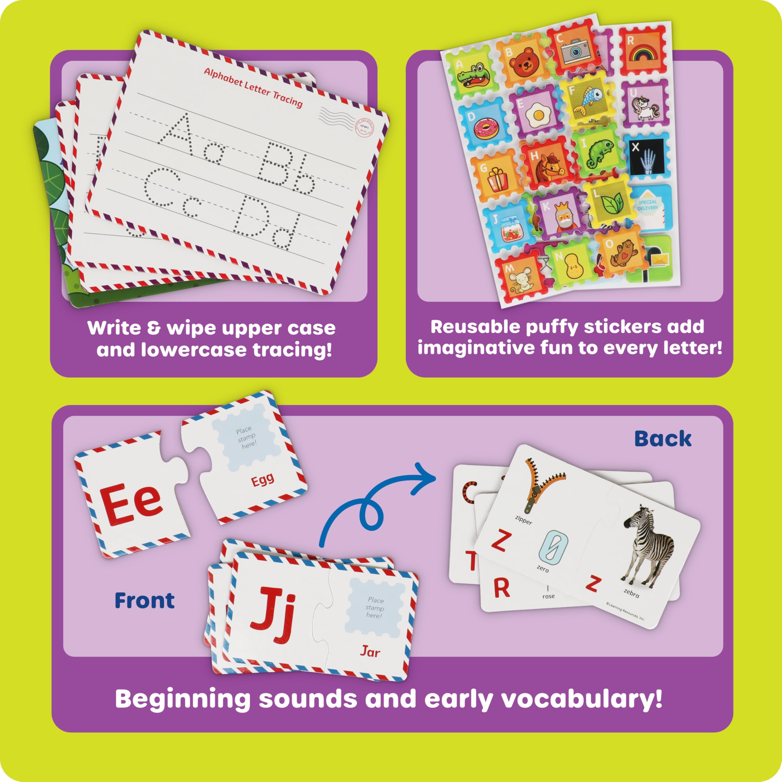 Learning Resources - Skrzynka pocztowa do nauki alfabetu, zabawki do nauki alfabetu, gra logiczna z alfabetem, puzzle z alfabetem, gra pocztowa, zabawki edukacyjne dla dzieci w wieku powyżej 4 lat