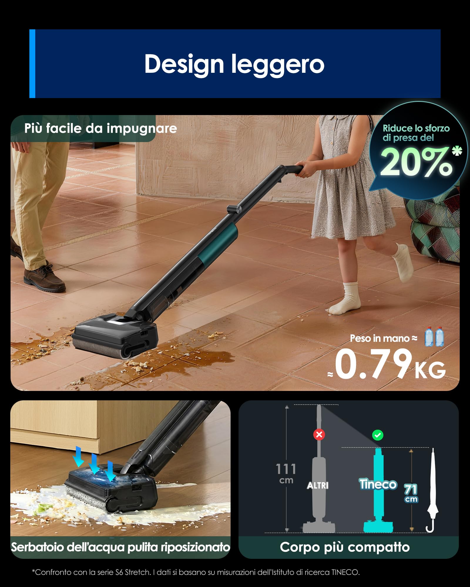 Tineco Floor One i7 Fold Lavapavimenti aspirapolvere senza fili, 22.000Pa, Anti-Groviglio DualBlock, Tubo 180°, FlashDry 85℃, 45 dB Silenzioso, 50min, Pulizia Bordi