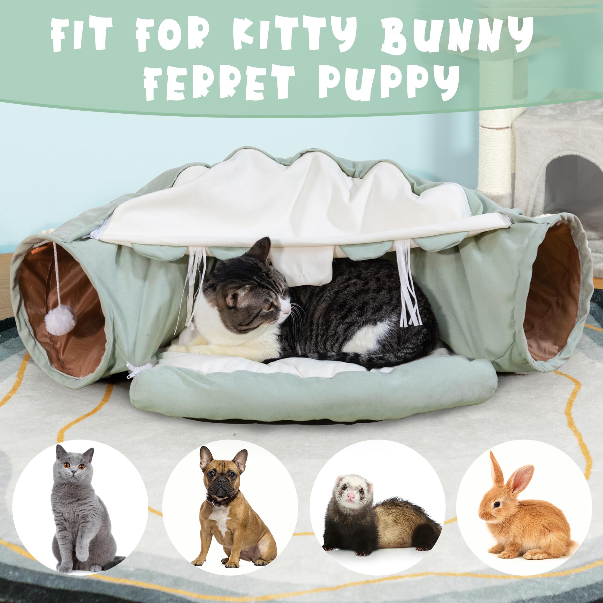 Cat Donut Tunnel Odoland Large Cat Tunnel With Plush Bed Multifunctional Foldable Cattasaurus Peekaboo Cat Cave