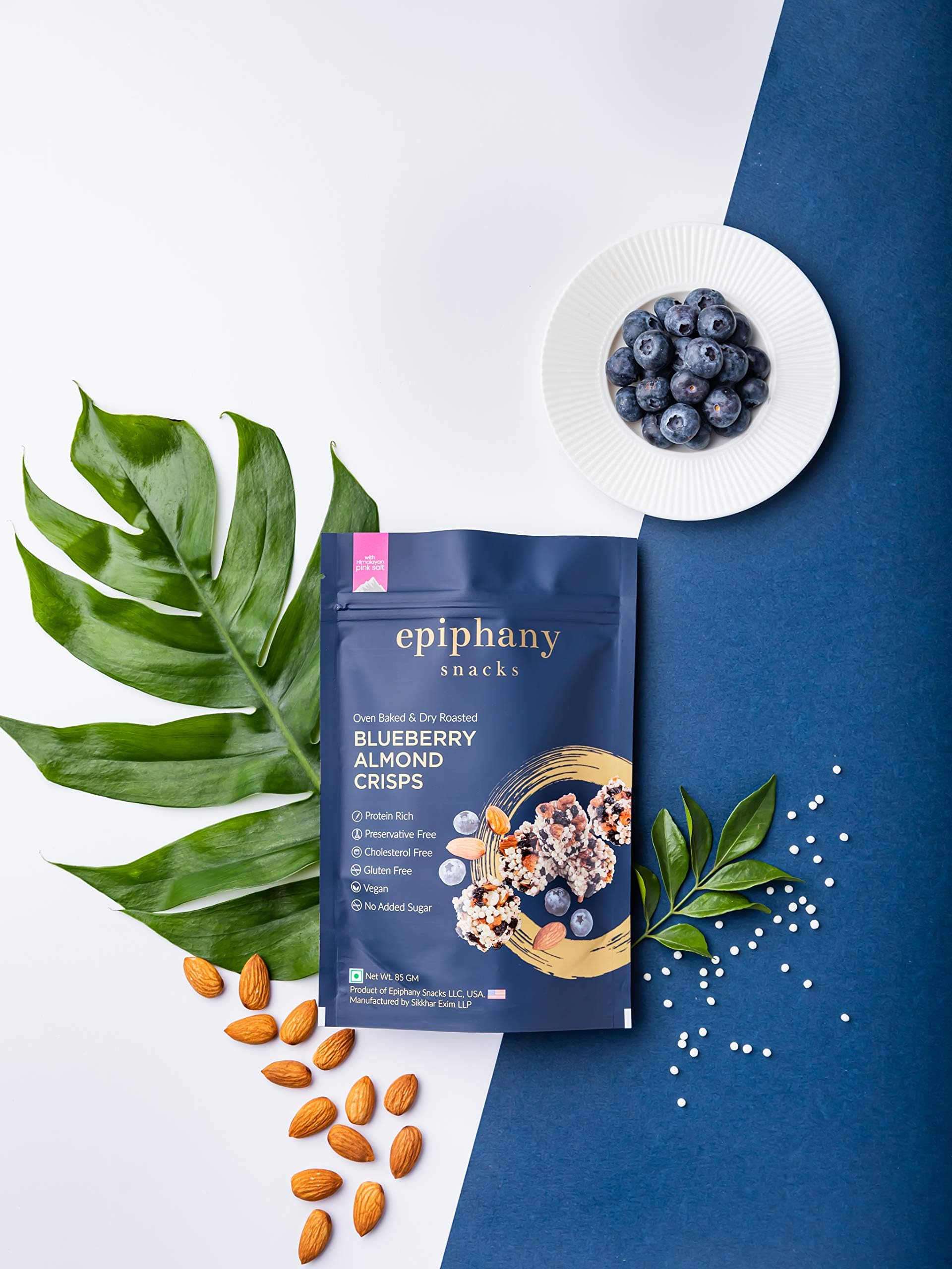 Epiphany Dry Fruit Snacks Blueberry & Almond Bars Healthy and Delicious Dry Fruit Sweet Chikki Energy Crunch ( No Sugar Added )85gm