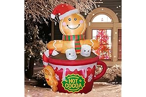6 FT Christmas Inflatable Outdoor Decoration, Gingerbread Man in Hot Cocoa Mug,...