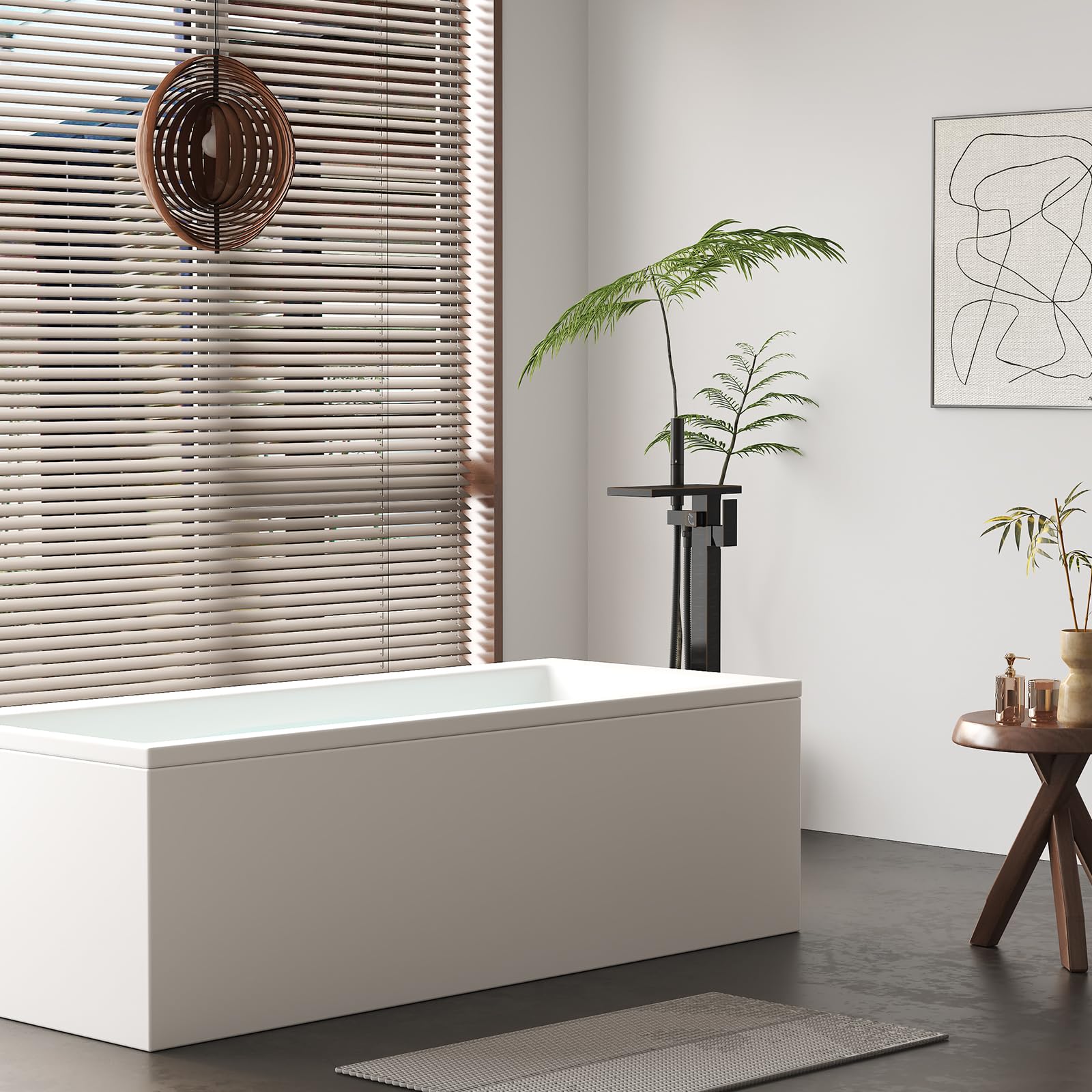 Hoimpro Freestanding Bathtub Faucet Waterfall Tub Filler Brushed Gold Floor Mount Brass Single Handle Bathroom Tub Faucets With 2 Function Hand Shower