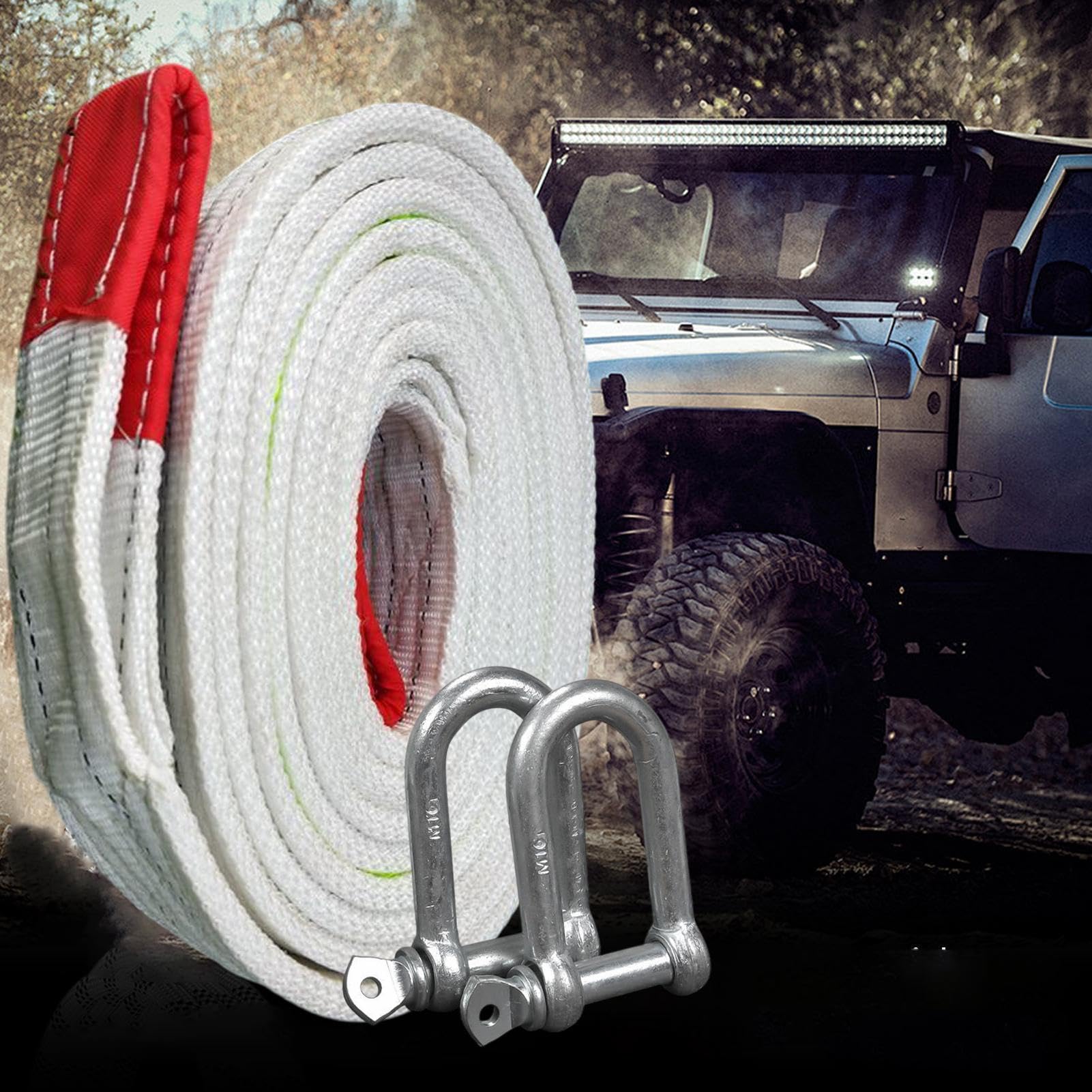 Cuerda de Remolque - Coche, Correa de Remolque de Alto Rendimiento | Cinturón de Remolque de Alto Rendimiento para Coches de recuperación de automóviles para Uso Fuera de Carretera | Cuerda de remolque reflectante para vehículos de camiones, accesorios de