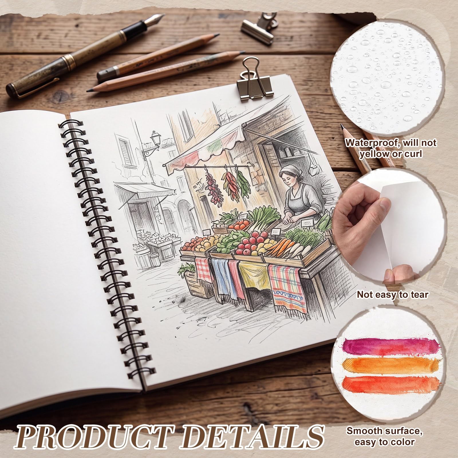 Maitys Confezione da 2 quaderni da disegno in carta pietra, 22,9 x 30,5 cm, impermeabile, rilegatura a spirale, 100 fogli per ogni blocco da disegno, pagine bianche per inchiostro ad alcool