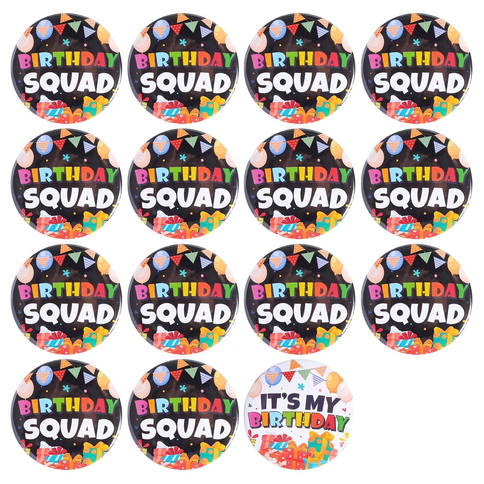 15pcs Birthday Button Pins 2.35" - Party Birthday Pins for the Whole Birthday Squad - Unisex Pinback Badge Crew Favors Supplies for 18th, 21st, 25th,