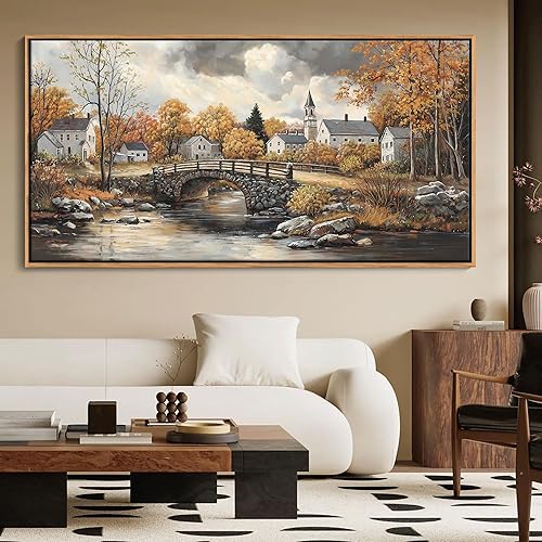Lienzo decorativo para pared para sala de estar, pinturas de puente, decoración de pared, paisaje rústico de granja, cuadros de pared para