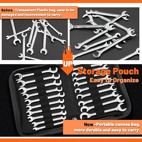 Miniatura 3 de Juego de llaves de doble extremo abierto mini SPEEDWOX, 10 piezas métricas y SAE, cabezas angulares súper delgadas, fabricadas en acero al carbono