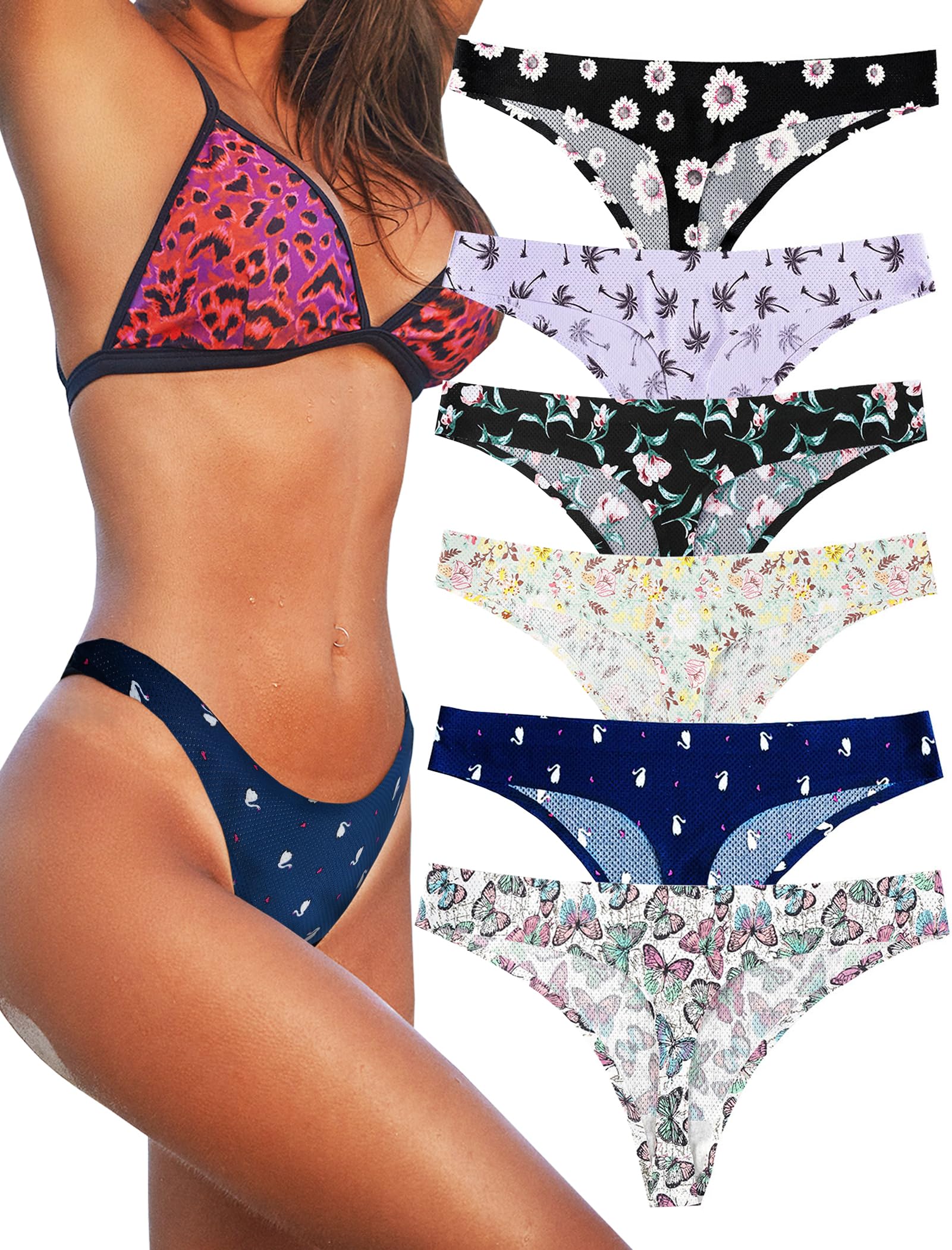 KUKU PANDA Tangas Invisibles para Mujer Cómodas Bragas de Maternidad Conjunto de Ropa Interior Sin Costuras Variedad de Entrenamiento Atlético Pack de 6