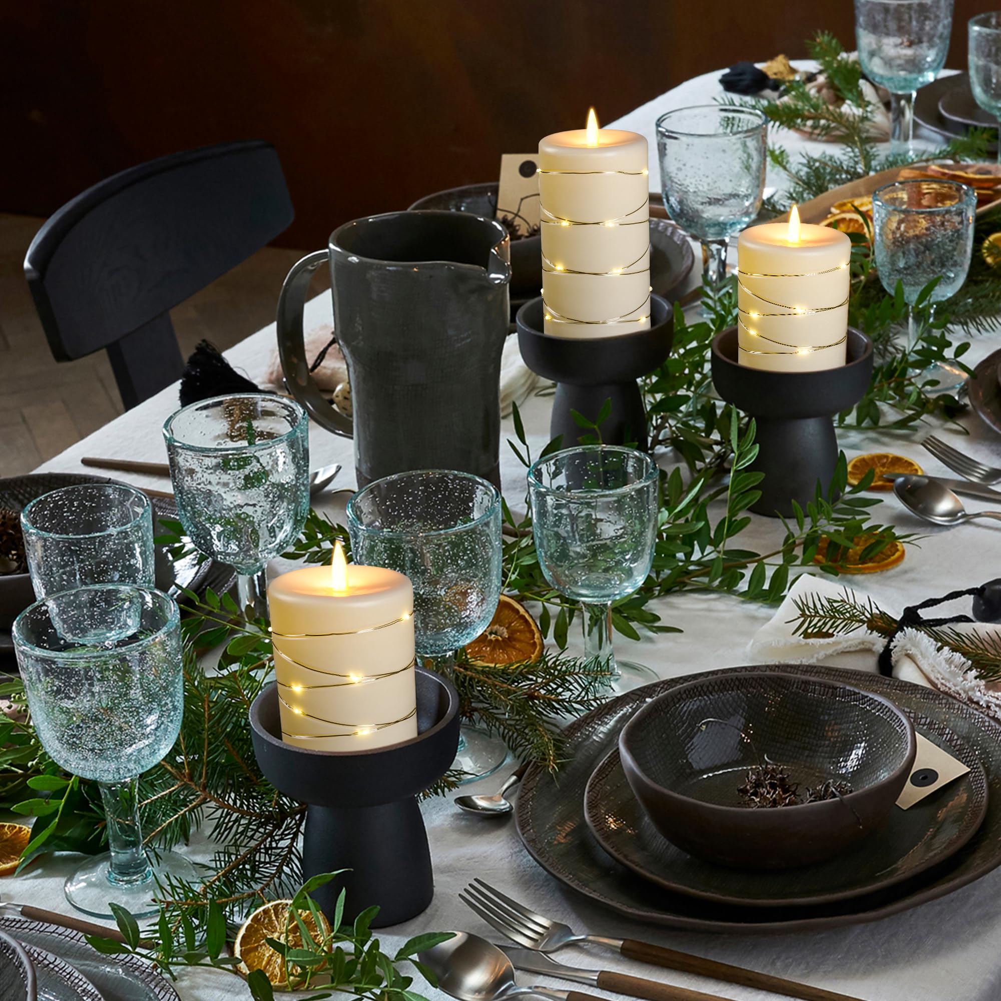 Lot De 3 Bougies LED Avec Guirlande Lumineuse, Bougies Rechargeables