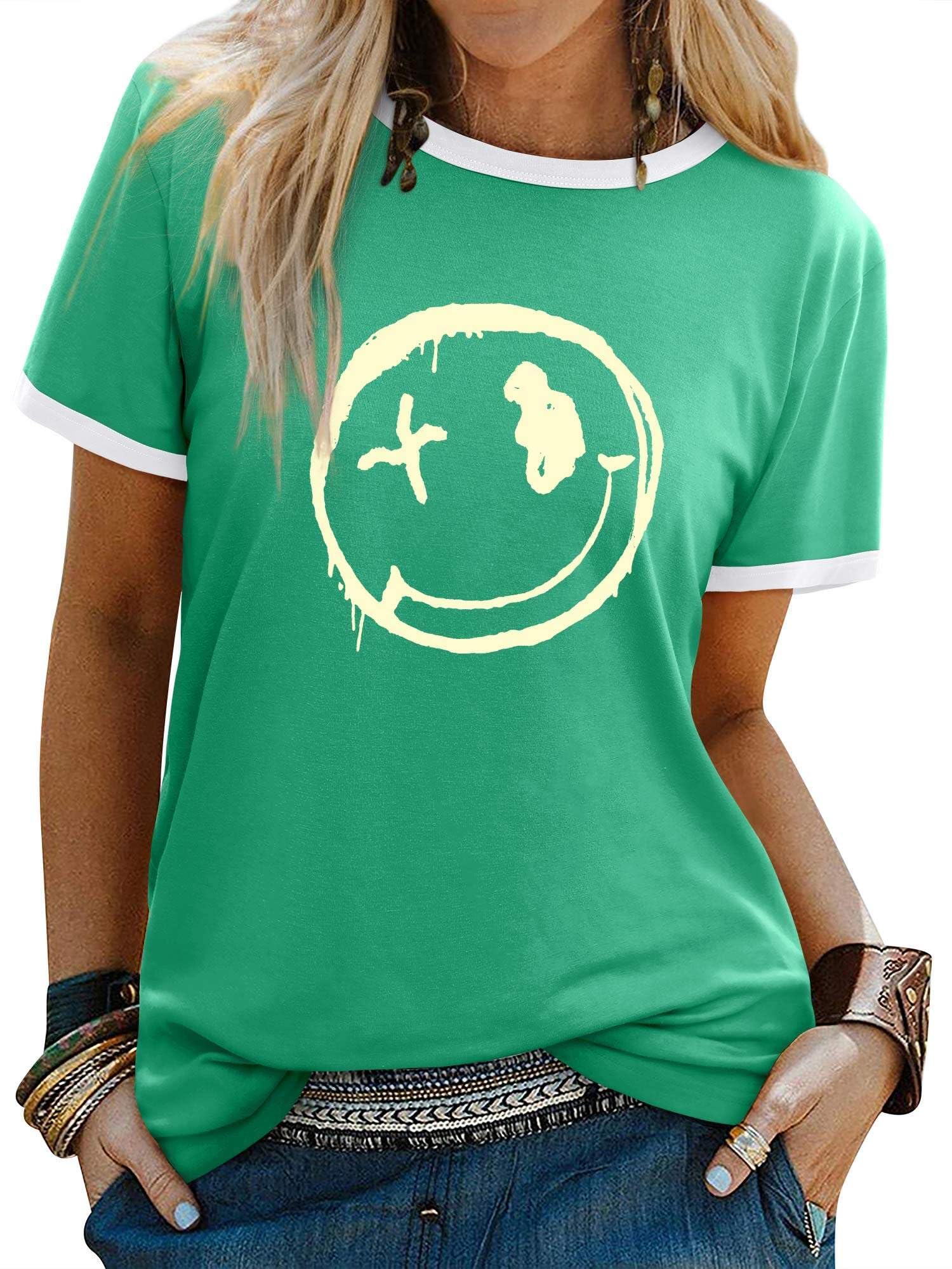 WIEIYM Tshirt Damen Oberteile Kurzarm Tshirts Sommer Damen T-Shirt Rundhals Hemd Leichtes Shirt Gedruckt Lässig Tee Tops Bluse