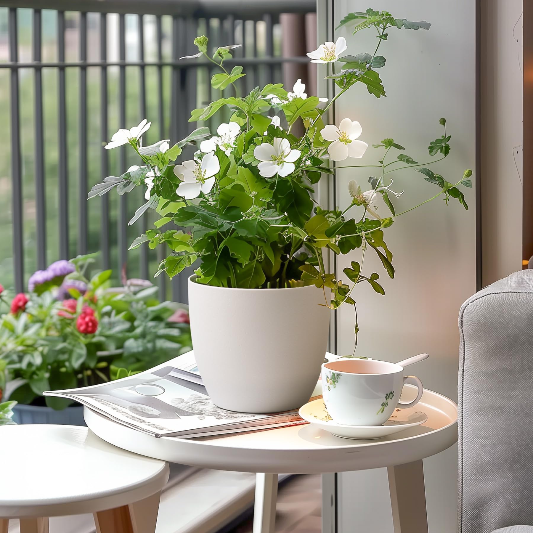 T4U Vaso per Piante da Interno, Vaso Autoirrigante 22 cm Set da 4 Bianco | Vaso con serbatoio acqua, Vaso con indicatore livello acqua, Piante verdi, erbe aromatiche, casa, balcone