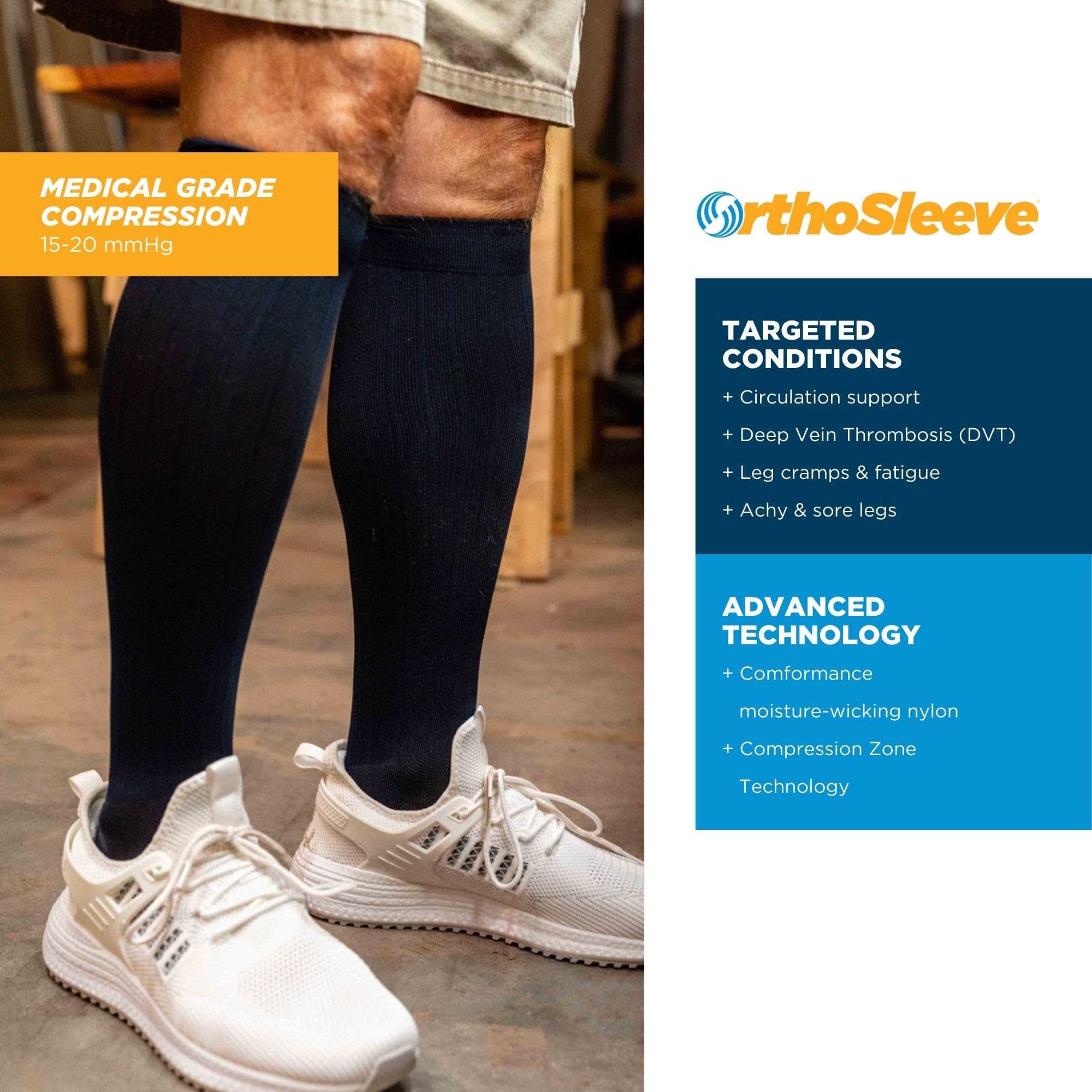 Calcetines de compresión de grado médico para hombres y mujeres, 15-20 mmHg OrthoSleeve