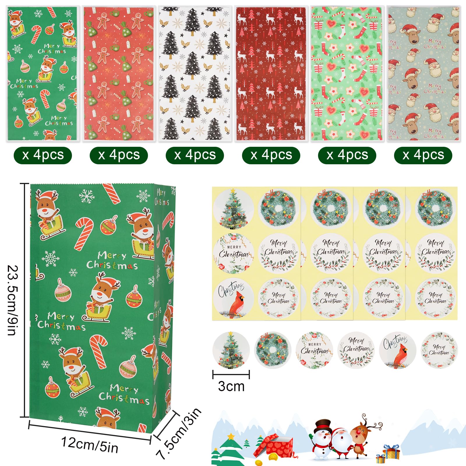 24 Pièces Pochette Cadeau Noel Emballage Cadeau Noël Sachet Cadeau Sac