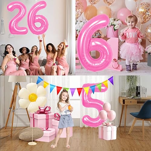 Miniatura 5 de Globo rosa de 40 pulgadas con el número 3, tamaño extra grande, globos de helio de aluminio de Mylar 3 para fiestas de cumpleaños, decoraciones de
