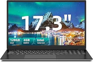 SGIN 17.3 Inch Laptop, Laptop Computer with 128GB SSD 4GB RAM(TF Card 512GB), IPS 1920 * 1080 FHD Display Laptops, Quad Core Processor, 60800mWH Battery, 2.4G/5G WiFi, BT4.2, USB 3.0, Type-C