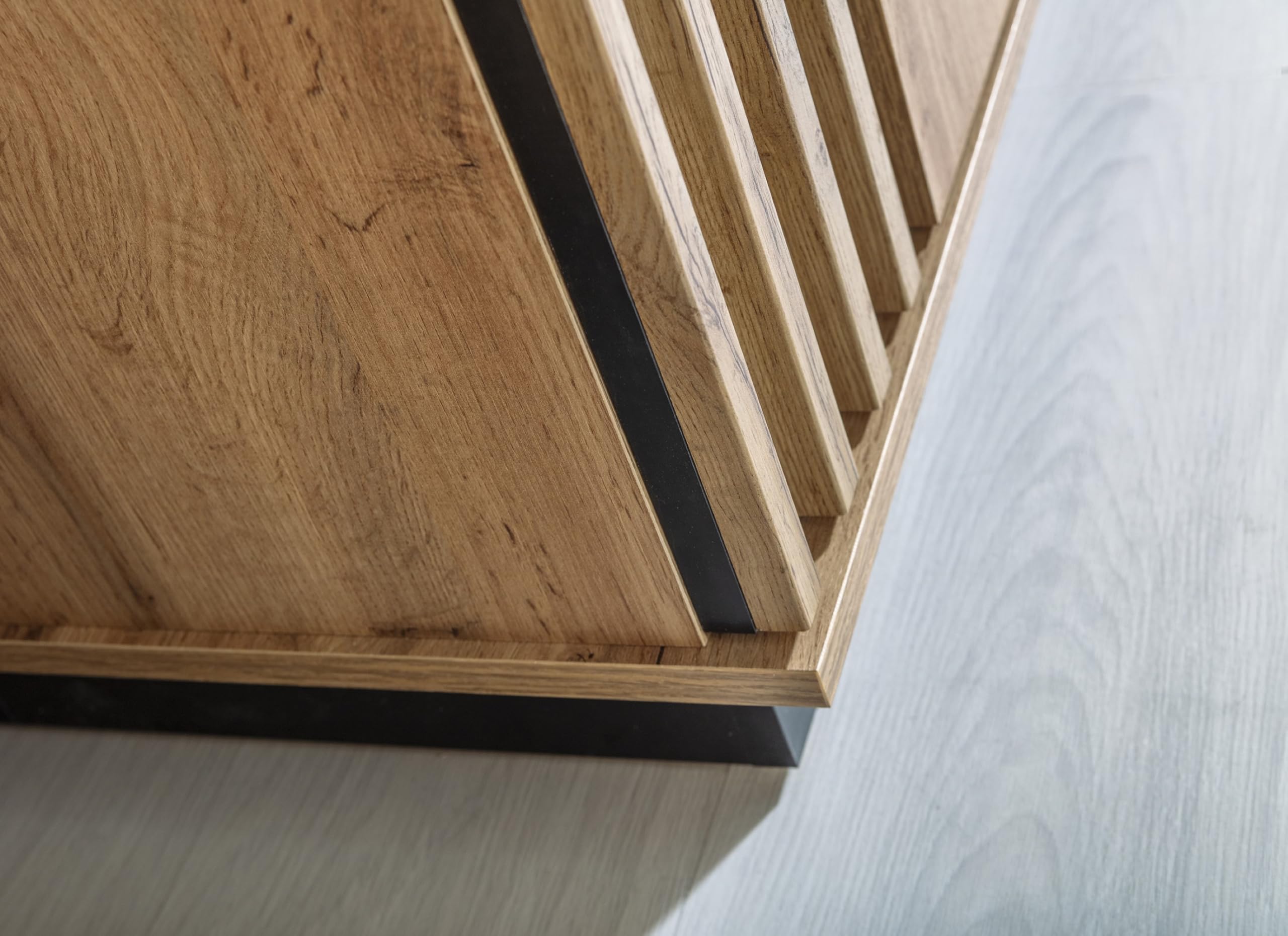 MINIO go for it - Kommode Lamia 6, Sideboard 141cm Breit mit Schubladen | Farbe: Wotan Eiche / Schwarz Matt