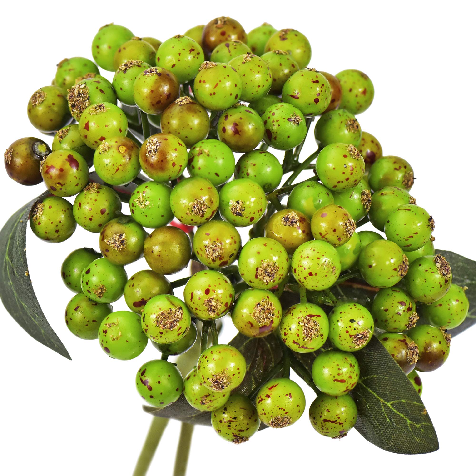 FiveSeasonStuff Real Touch Artificial Holly Berries Flower Arrangements, Christmas Wreath Decorations 2 Stems (Summer Green)