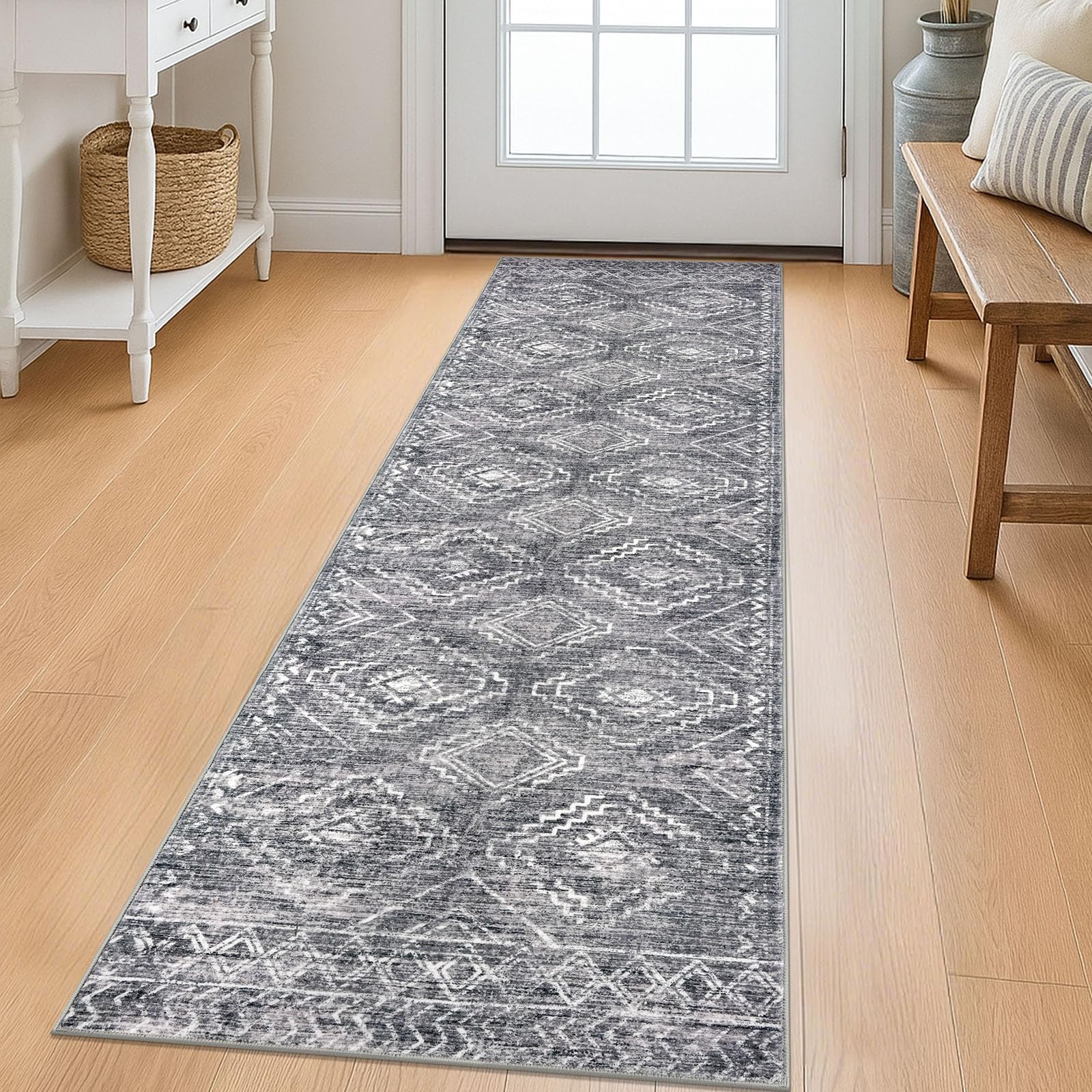 KILOCOCO Boho Kitchen Runner Rug 2x6 Washable Runner Rug Soft Runners for Hallways Non Slip Printed Distressed Laundry Room Rugs, Low-Pile Runners for