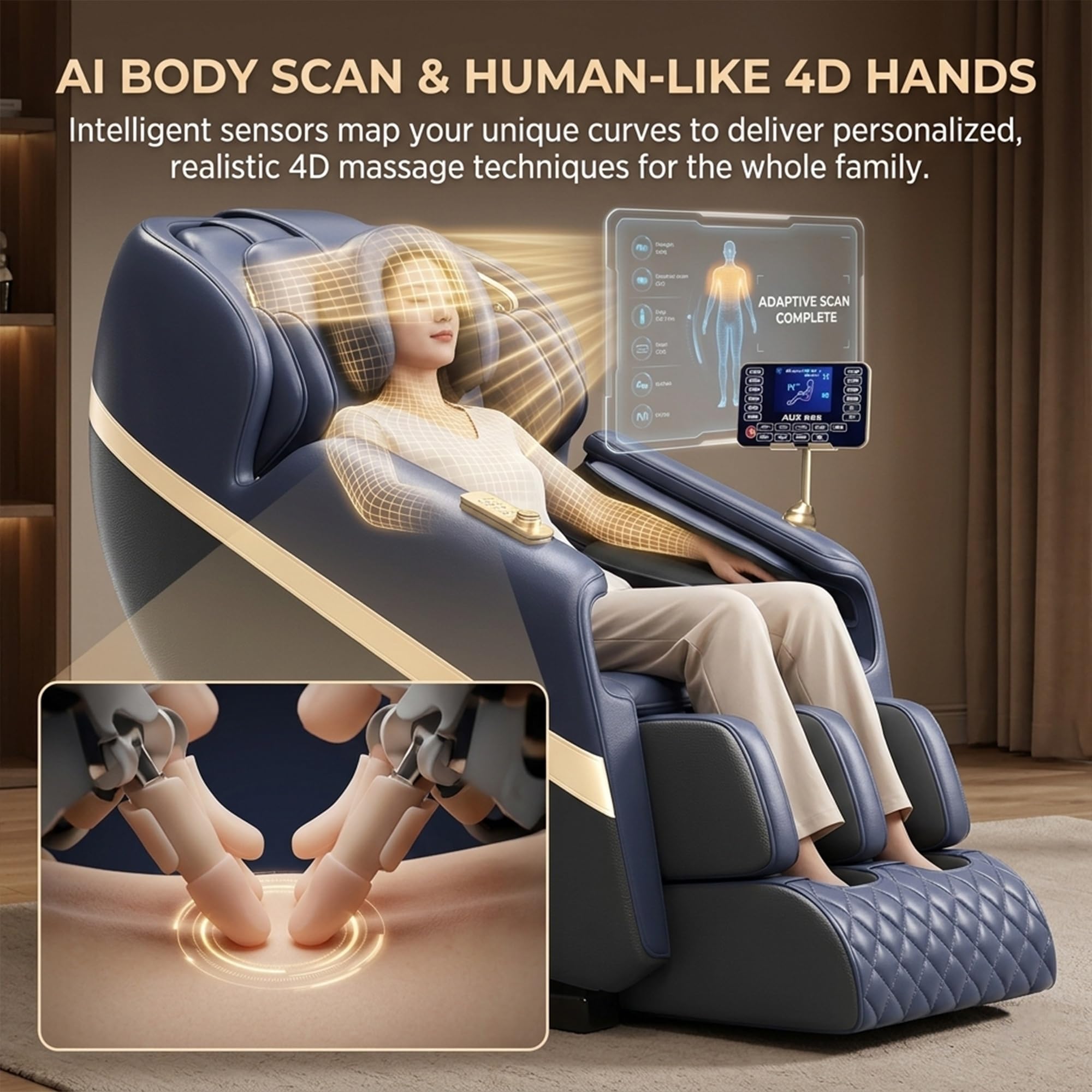 Sillón de Masaje Profesional Gravedad Cero con Riel SL, Escaneo Corporal IA, Masaje de Aire 360°, Calor Terapéutico, Altavoces Bluetooth HiFi, Pantalla Táctil LCD, Sin Montaje(Blue)