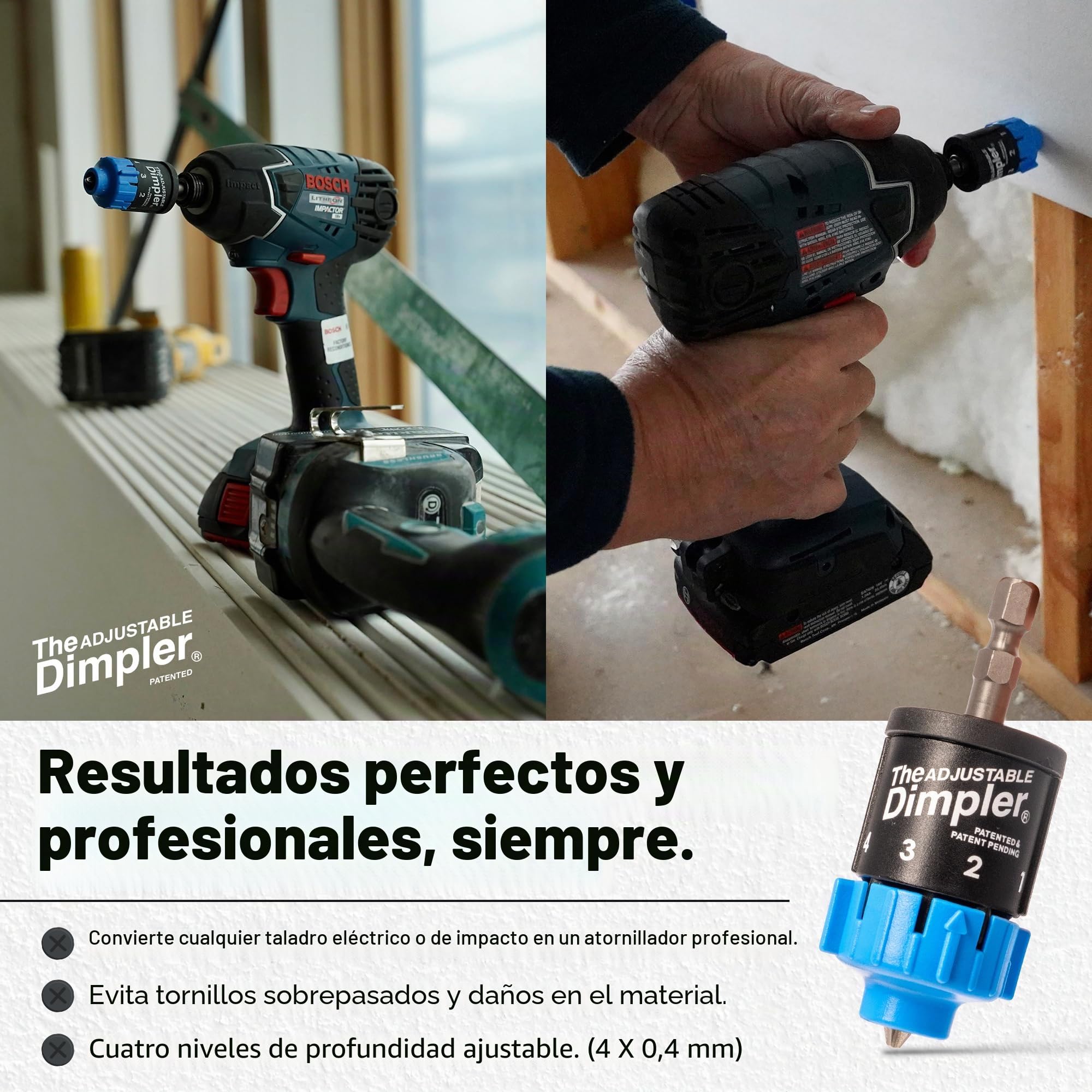 Broca ajustable DIMPLER ® para paneles de yeso: perfecta para convertir taladros eléctricos y de impacto en una pistola de tornillo para paneles de yeso y cubierta sujeta el tornillo con un potente