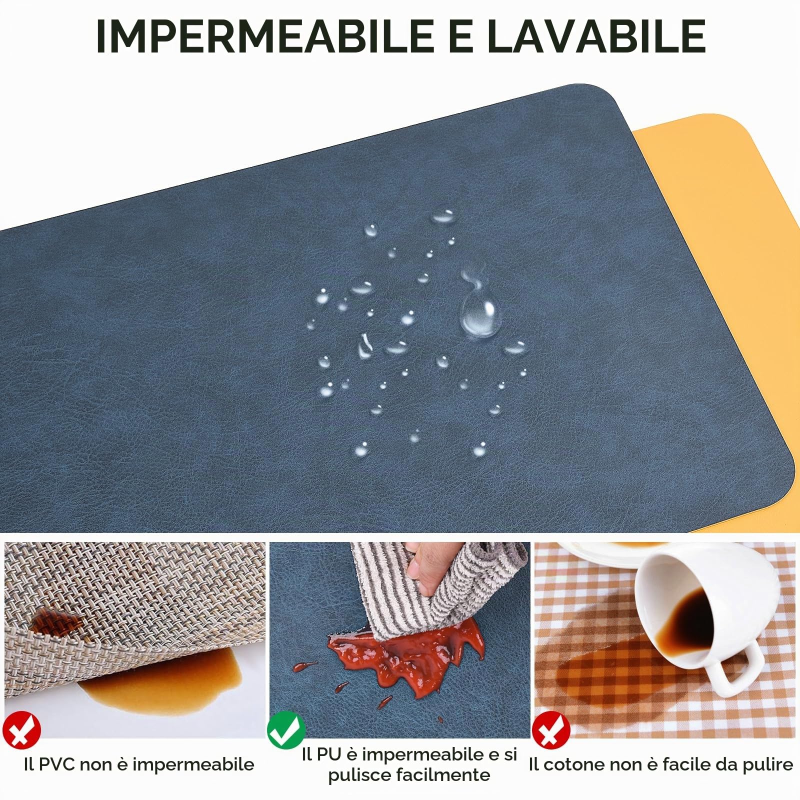 Tovagliette Americane Lavabili Set di 6 Tovagliette Colazione | Bifacciale Tovagliette Colazione Resistenti Tovaglietta Americana per Cucine Tavoli da Pranzo Uffici 43 × 30 CM Blu/ Giallo