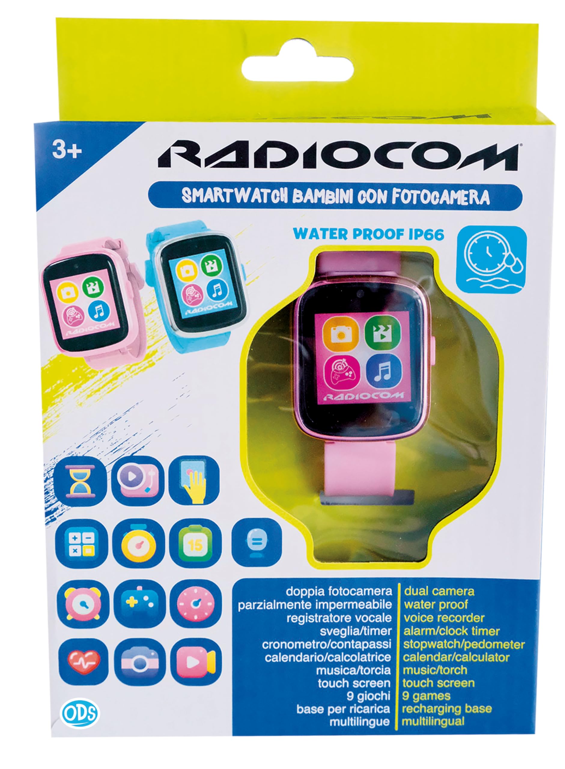 ODS Radiocom Smartwatch Rose étanche pour Enfants avec Double caméra, avec Lampe de Poche, mémoire Interne 512 Mo, résistante à l'eau IP66, Recharge magnétique