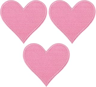 3 Pack Heart Shaped Sew Embroidered Patches Love Appliques 7x6.8cm Pink Iron-On Appliques for DIY Crafts, Sewing, Clothing Decoration, 3 Pieces