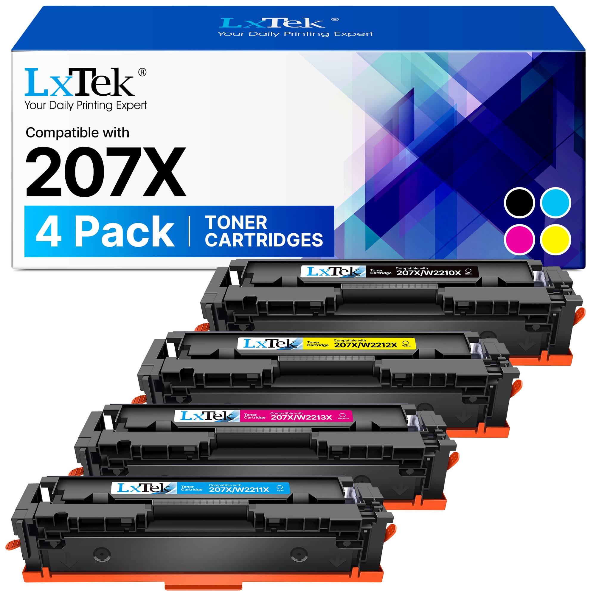 LxTek 207A 207X Multipack Toner für HP 207X 207A Kompatibel für HP Color LaserJet Pro MFP M283FDW Toner Schwarz für 207 X Toner Set Original MFP M282NW W2210X (Kein Chip, 4er-Pack, Nicht Original) | W2210A für HP 207A Toner Set Original Kompatibel für Color Laserjet Pro MFP M283fdw Toner Original M255dw MFP M282nw , 4 Pack