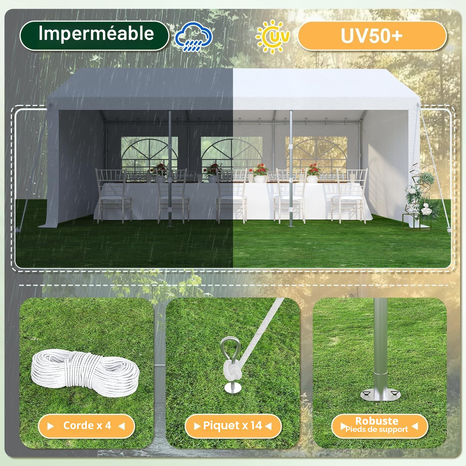 Devoko Tente de Reception,Barnum avec Protection UV 50+,Tente Reception 560g/m² Bâche PE,tonnelle de Jardin Exterieur,Barnum Pliant pour Les réunions de Famille fêtes Mariages,Blanche