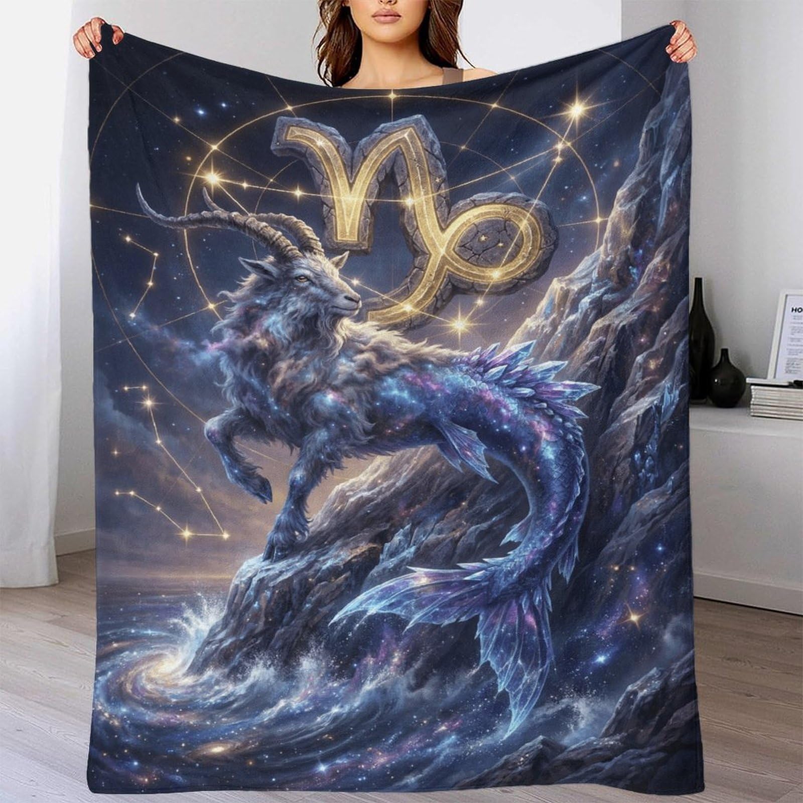 W7C8U2X3 Capricorn Zodiac for Flannel Throw Blanket, Bedroom Sofa Couch