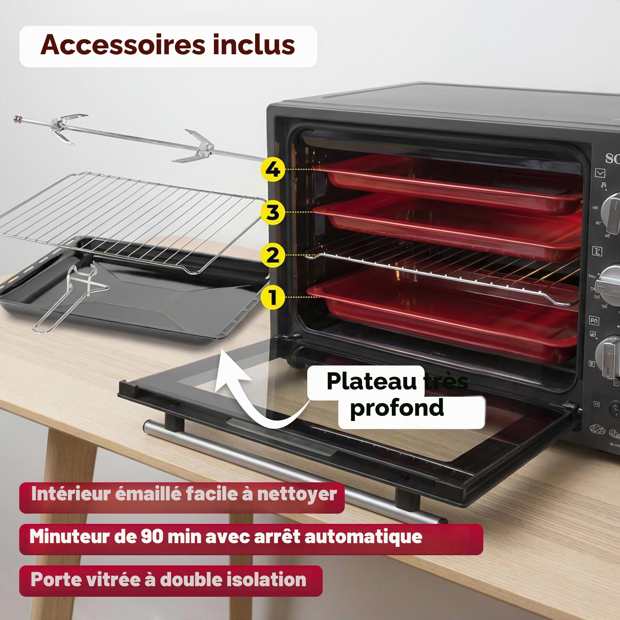 GRAN HORNO DE CONVECCION CON RUSTIDOR Y GRATINADOR - 70L -1840W
