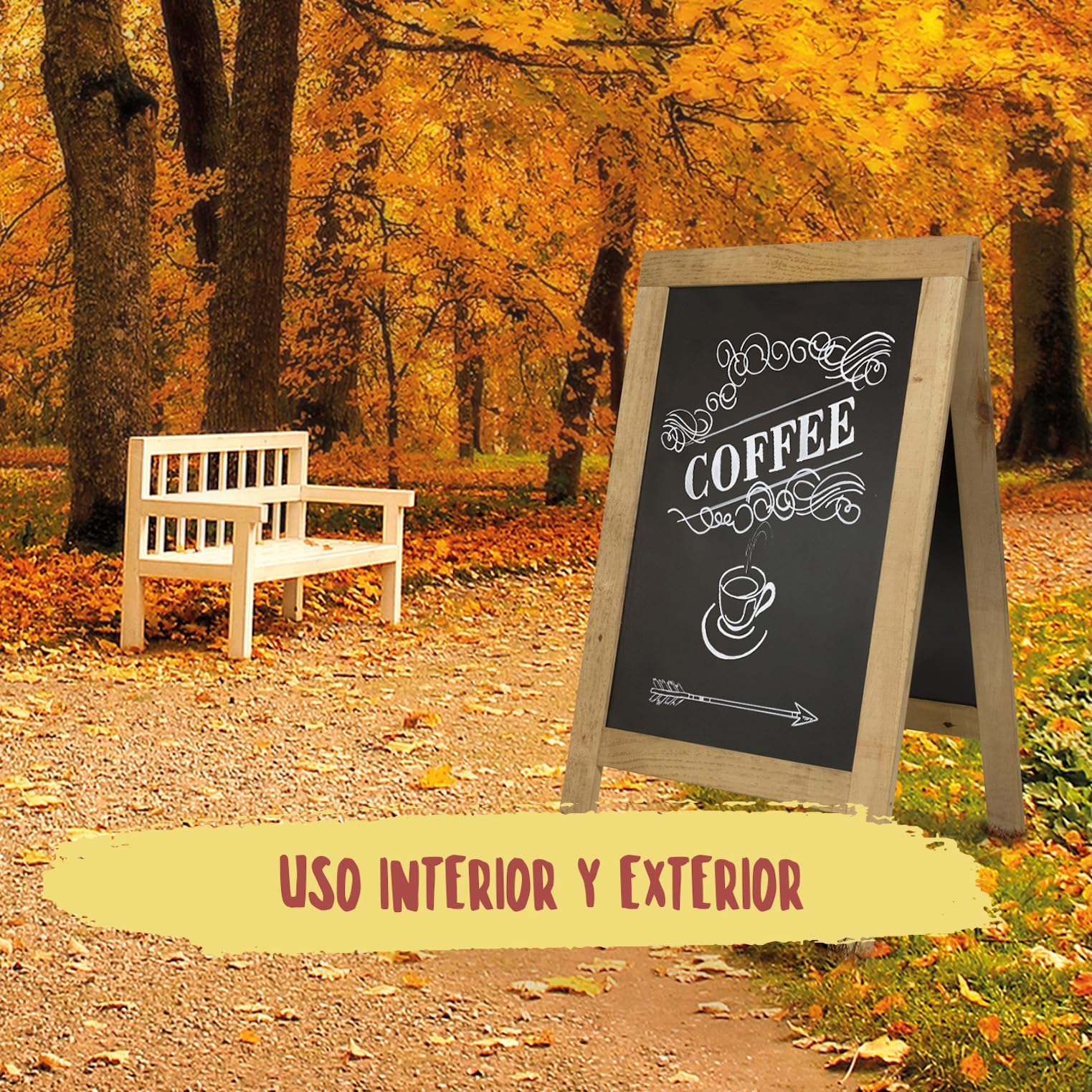 SECURIT - Pizarra con Caballete Doble Cara de Madera de Haya "Natural" | Pizarra para Rotulador de Tiza Líquida - Restaurante, Bar, Cafetería, Tienda - 75 x 135 cm - Color Caoba