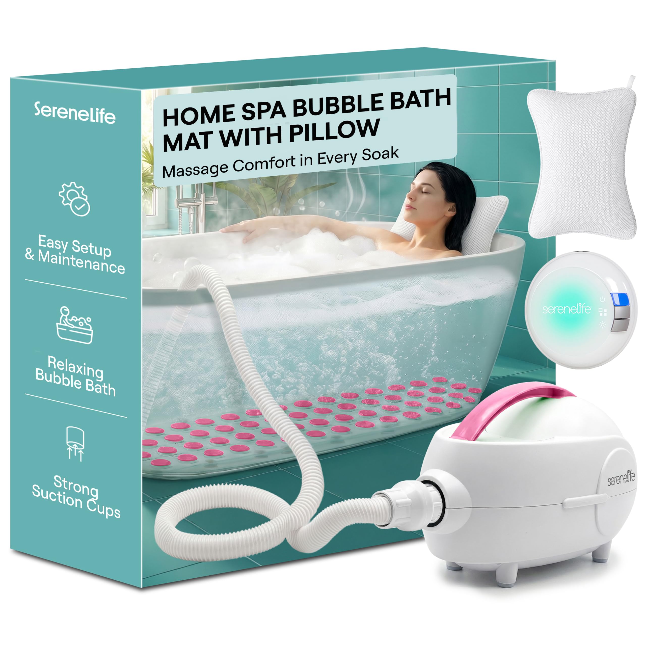 SereneLife Bubble Bath Spa Mat with LED Remote, Bath Jets and Heater