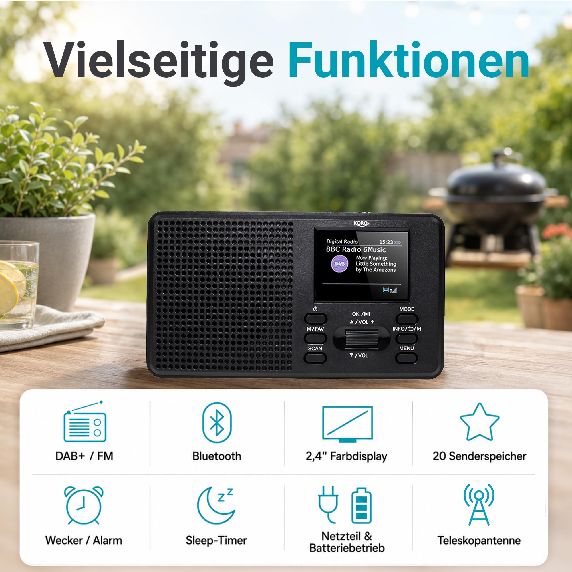 XORO DAB 142 Tragbares DAB+/UKW Radio, Bluetooth, 2,4 Zoll Farbdisplay