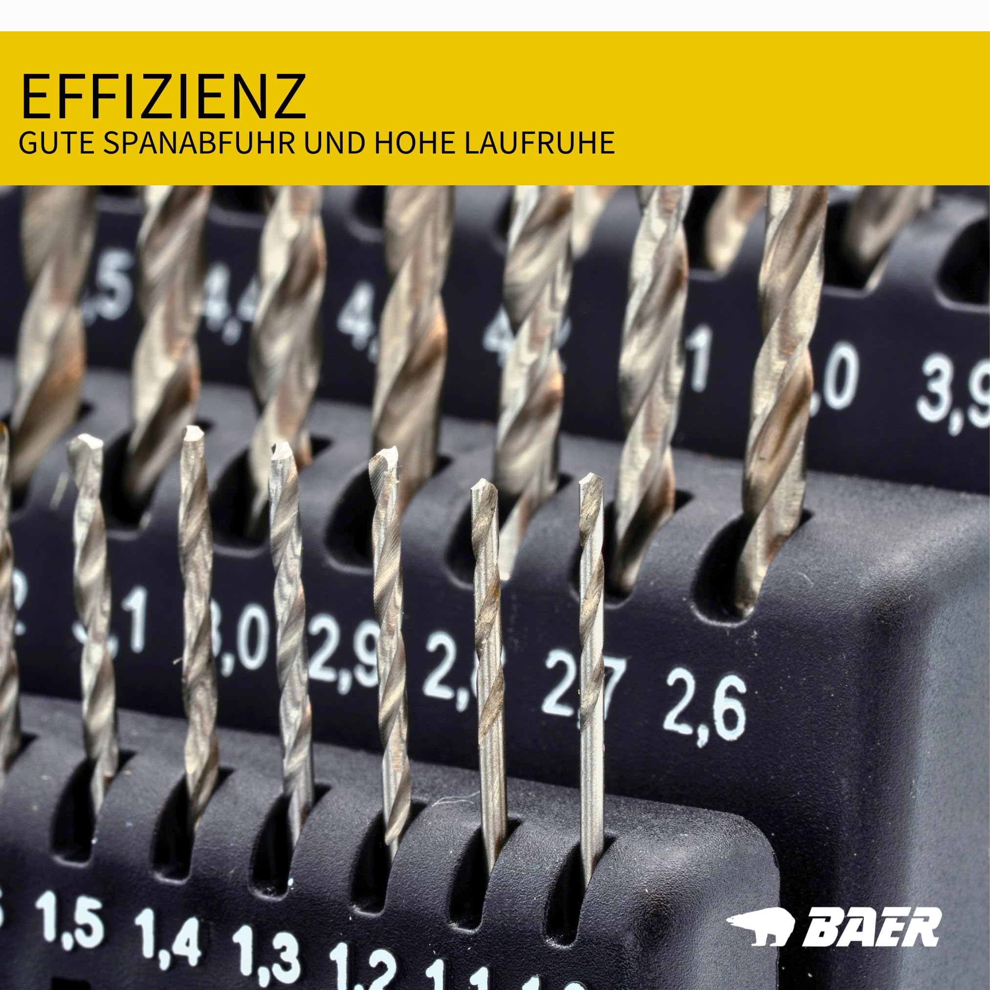 BAER Spiralbohrer Set 51-tlg. │ Ø 1–6 mm (je 0,1 mm) │ HSS-G geschliffen │ DIN 338 Typ N │ Metallbohrer für Stahl, Stahlguss, Grauguss, Gusseisen │ Spiralbohrersatz BaerCoil