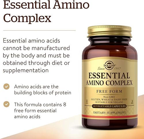 Miniatura 3 de Solgar Essential Amino Complex 60 cápsulas vegetales aminoácidos esenciales de forma libre sin OMG vegano sin gluten sin lácteos Kosher 60 porciones