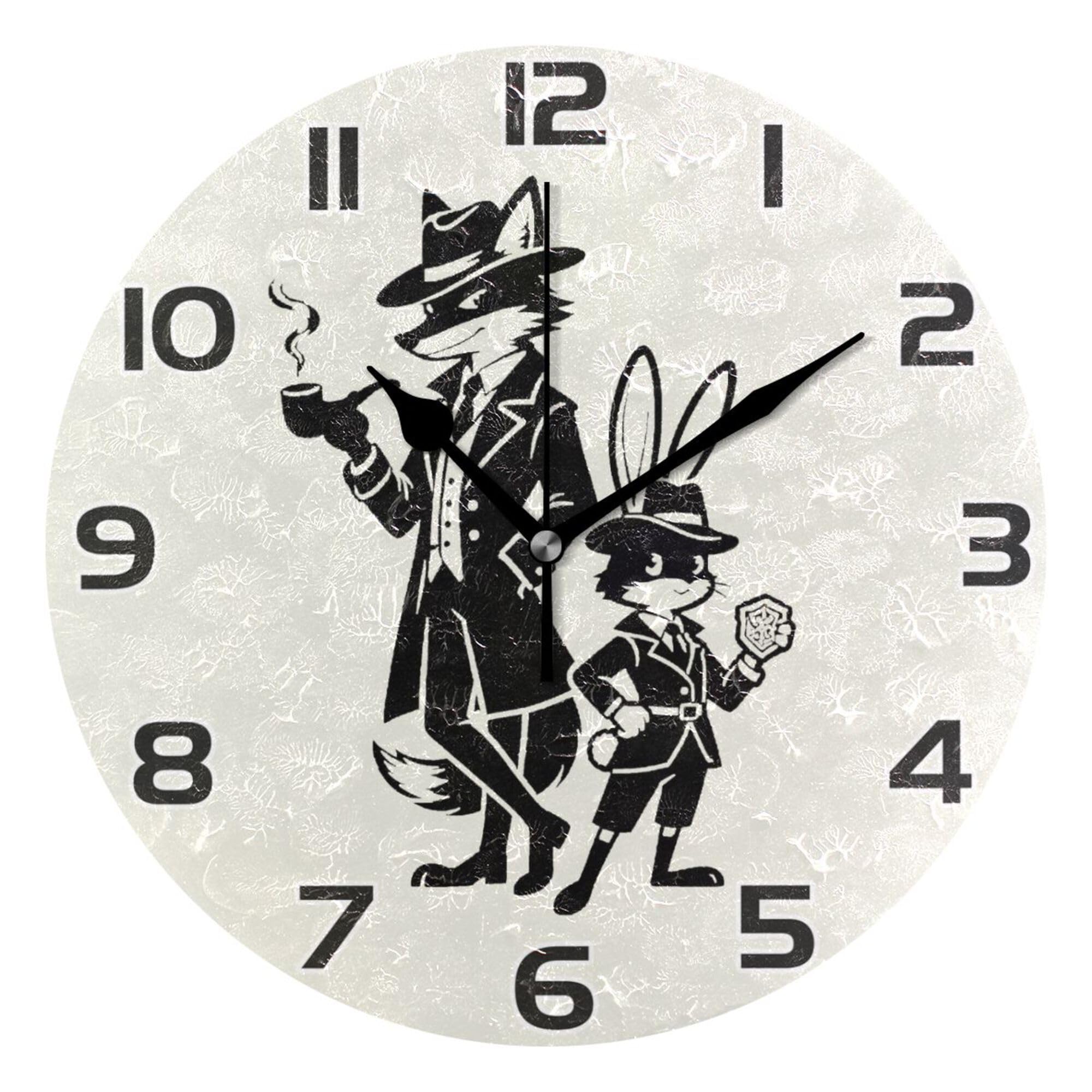 Horloge murale pour déco bureau chambre 25cm pendules murales lapin renard