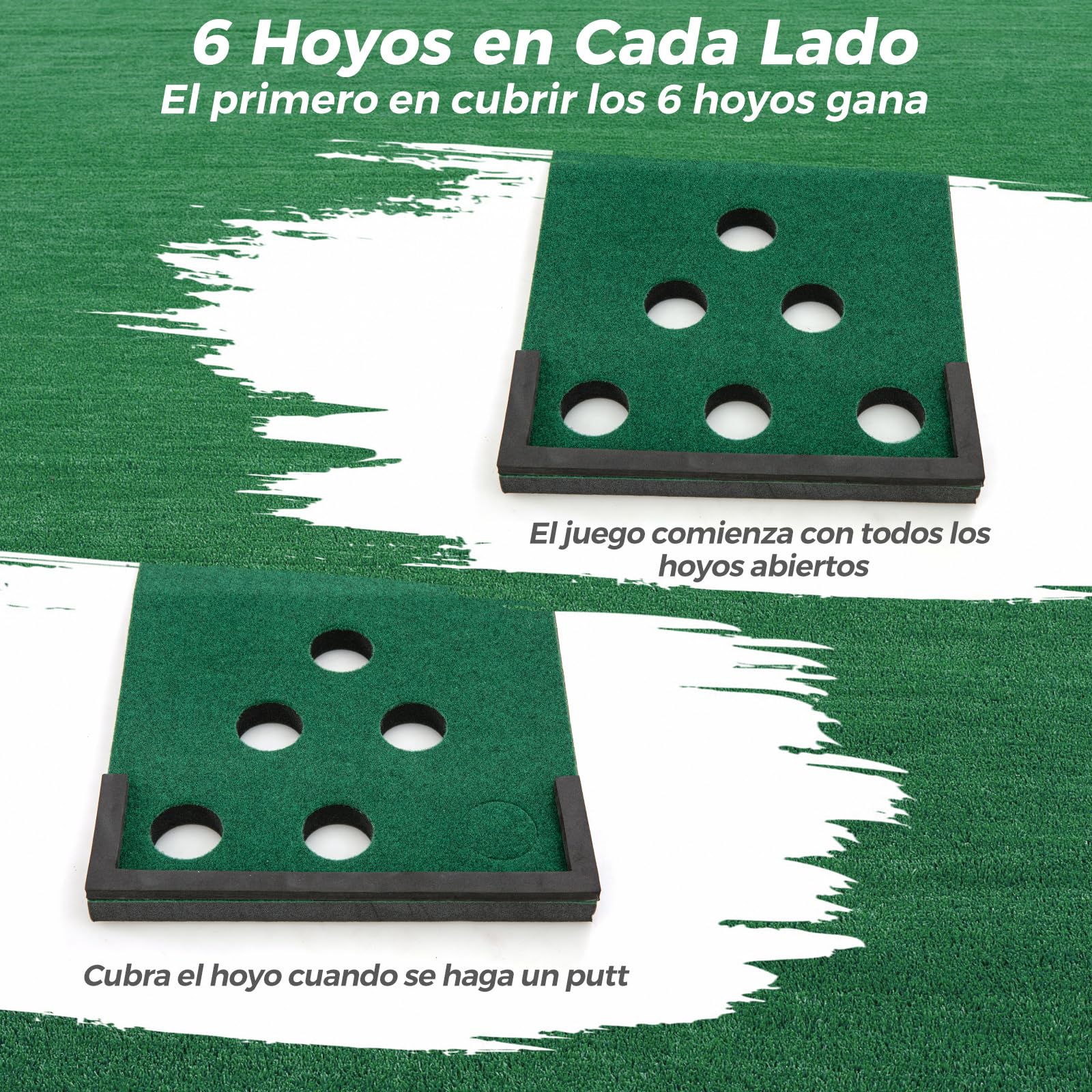 GOPLUS Alfombra de Putting, Set de Golf Pong con Putters Ajustables, Pelotas, Tapas para Hoyos para Interior y Exterior, Equipo de Entrenamiento para Casa y Oficina