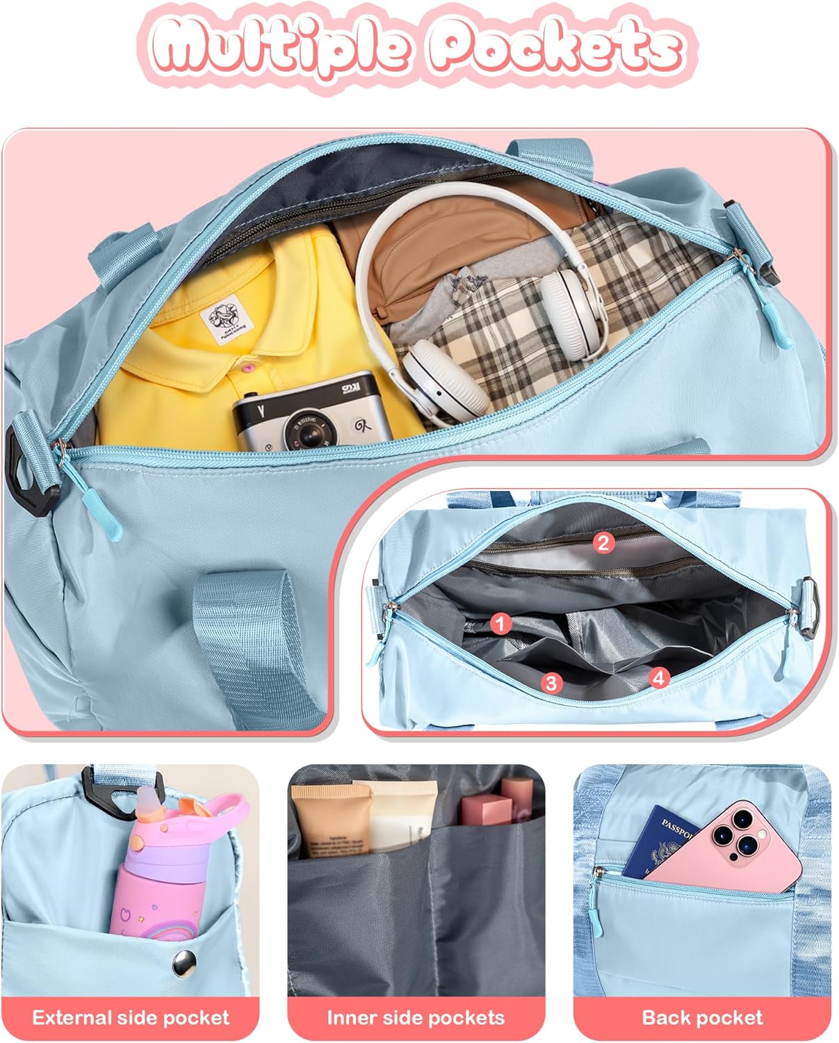 Birthday Gift for Granddaughter-Girl Gym Bag with Shoe Compartment, Kid Personalized Weekender Overnight Bags, Initial Travel Tote with Makeup Pouch, Gifts for Girls (Letter Z) - Image 5