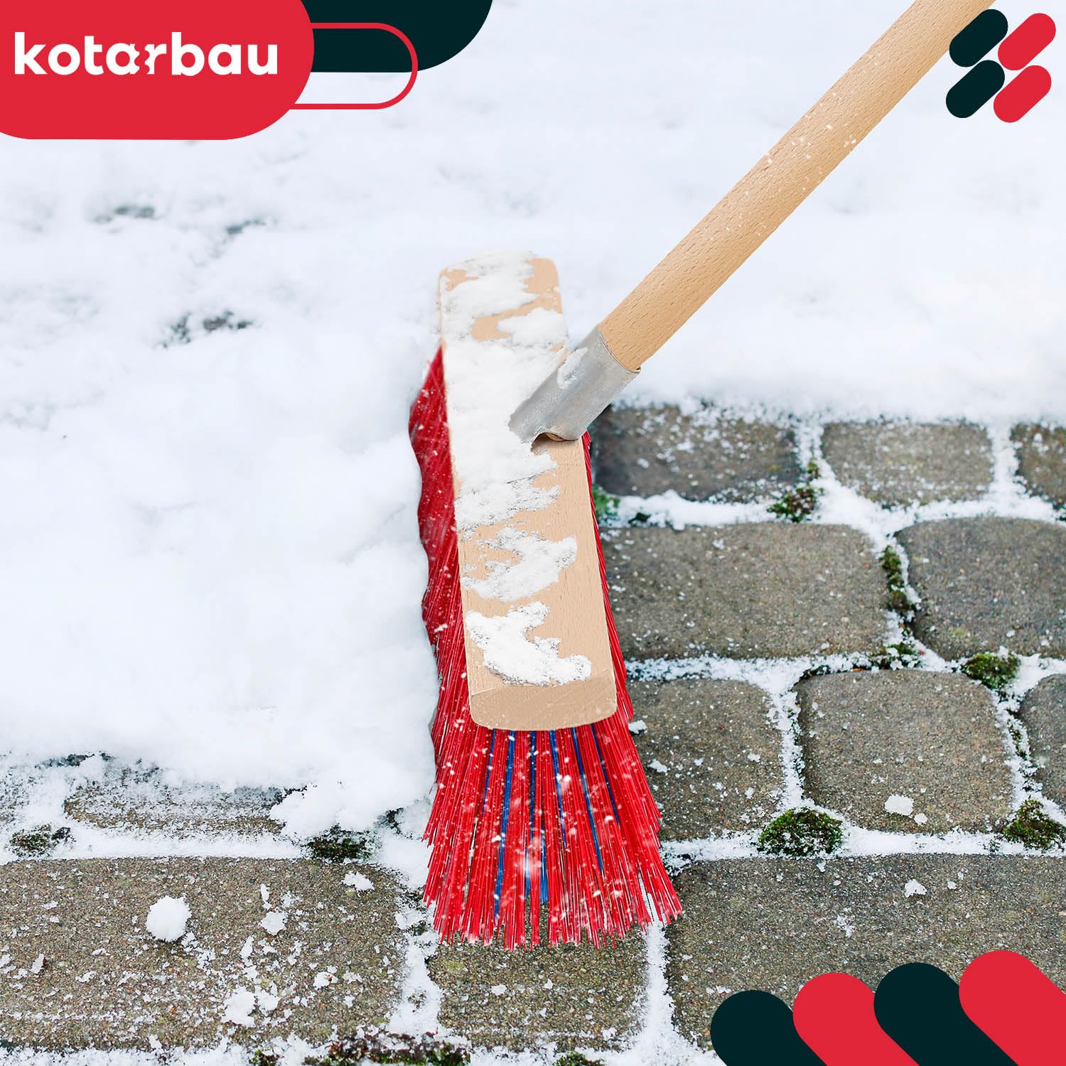 KOTARBAU® Set pala da neve con manico in legno 131 cm scopa da strada 43 cm + guanti pala da neve pala da neve spazzaneve scopa da giardino con manico esterno pala da neve auto manico in legno per la