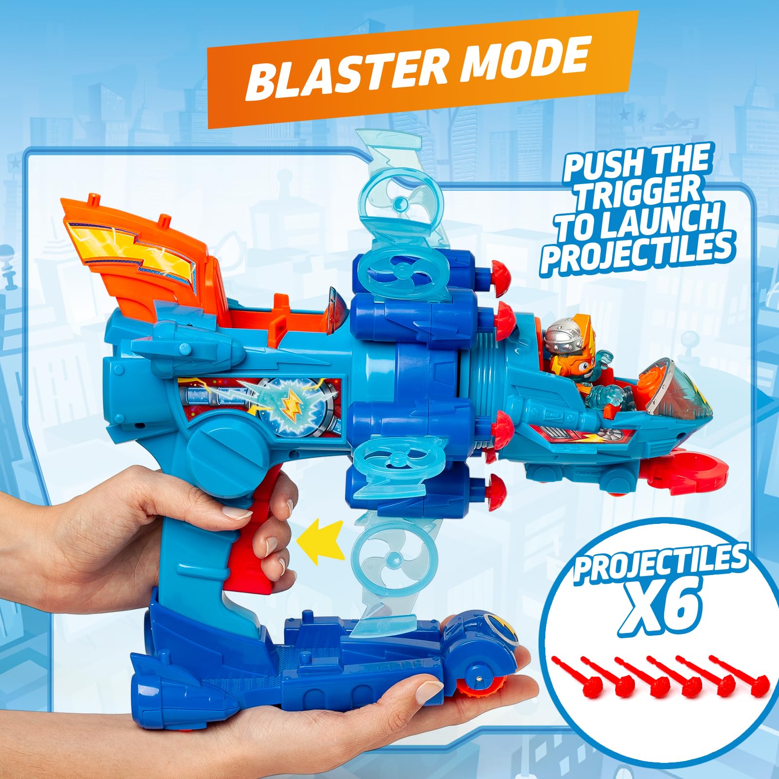 SUPERTHINGS Blaster Jet – Mini Odrzutowiec Bojowy z Wyrzutnią, Zestaw z Ekskluzywną Figurką Super Things, Mały Pojazd Zabawka dla Dzieci i Chłopców od Magicbox