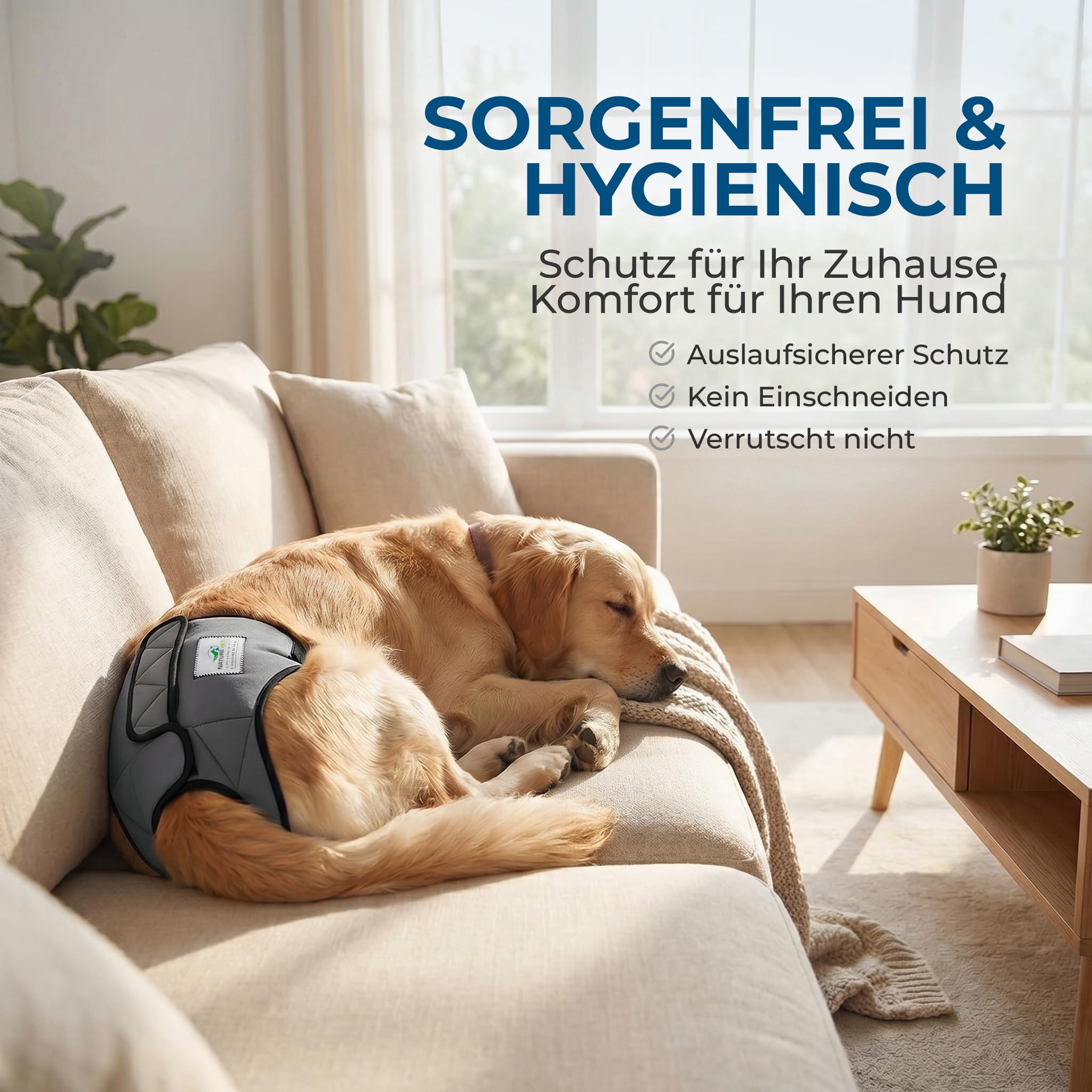 NATURE PET Premium Läufigkeitshose für Hündinnen – Hochwertige & Bequeme Hundewindeln für Hündinnen & Rüden – Waschbare Inkontinenz-Hundewindel ohne Einfädeln der Rute – M-L/Netz