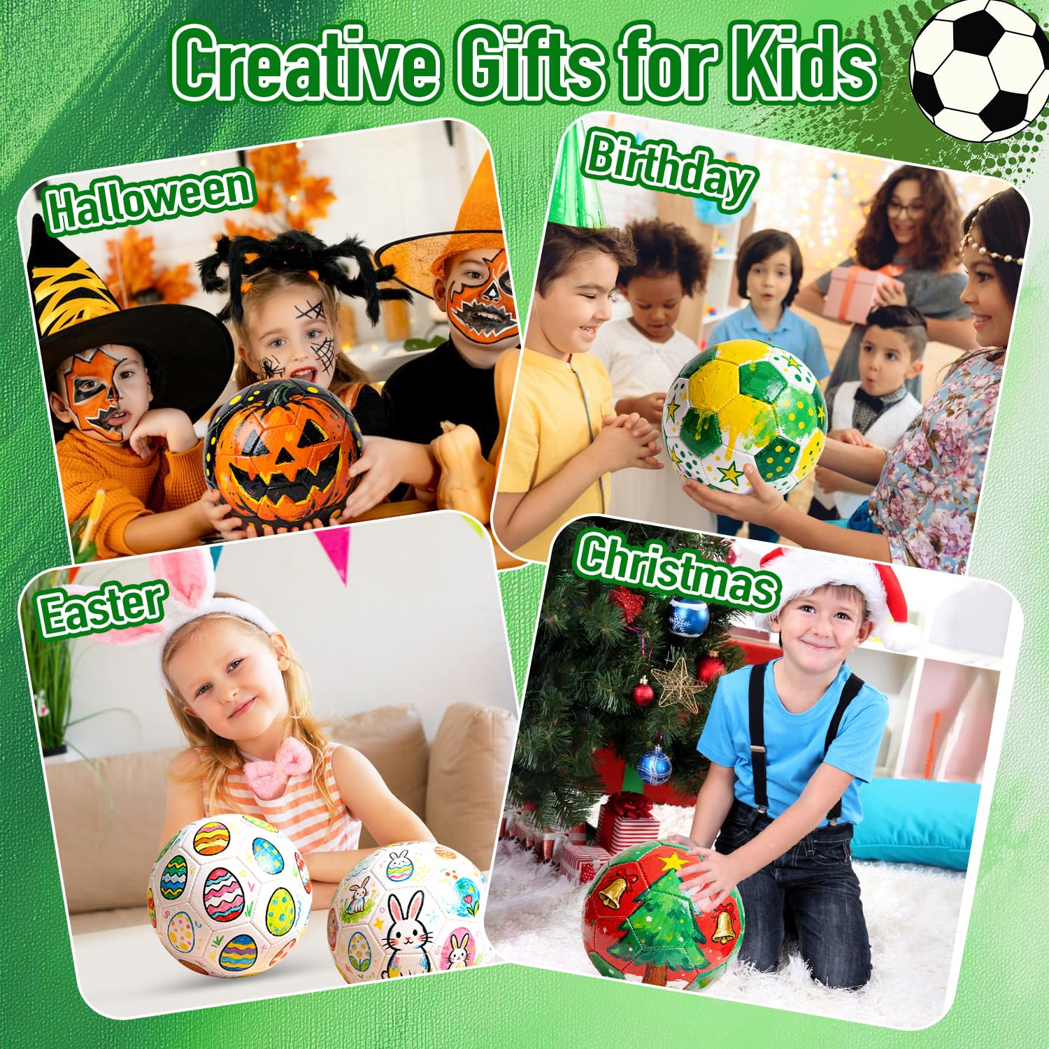 Fantspati Fußball Bastelset Kinder, DIY Fußball Malset Bastelset Kit Jungen Mädchen Kreatives Geschenk für Kinder Bemalen Set mit 6*Fußball, 10*Aufkleber, 12 Farben Pigment
