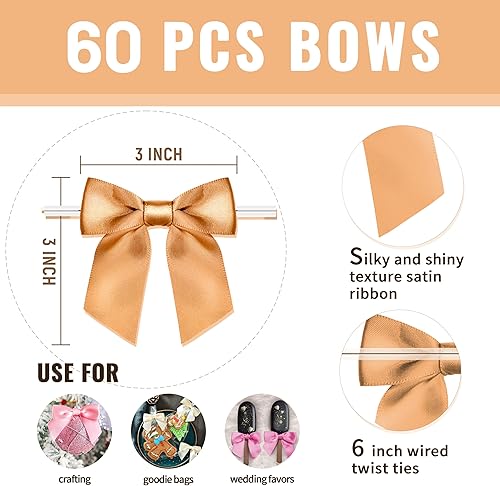 Miniatura 45 de RainbowPana - Paquete de 60 lazos de corbata de lujo, lazos de satén amarillos de 3 pulgadas, decoración de manualidades premontadas para paquete